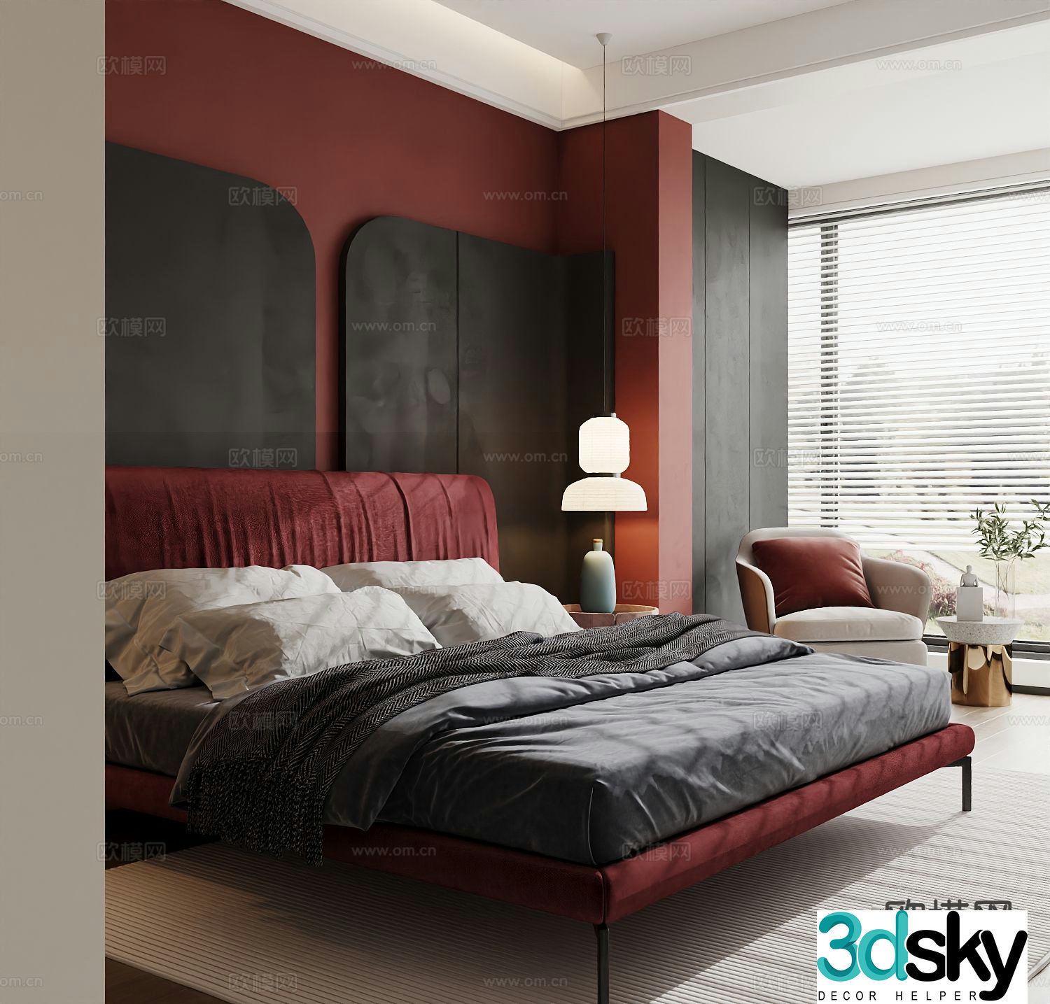 Modern double bed 3d model