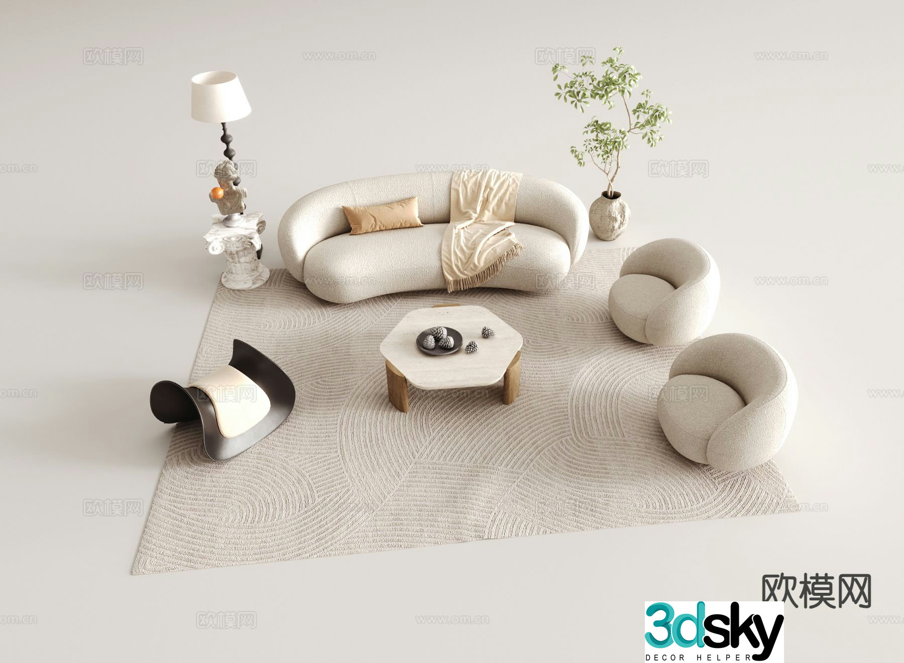 French modular sofa curved sofa 3d model