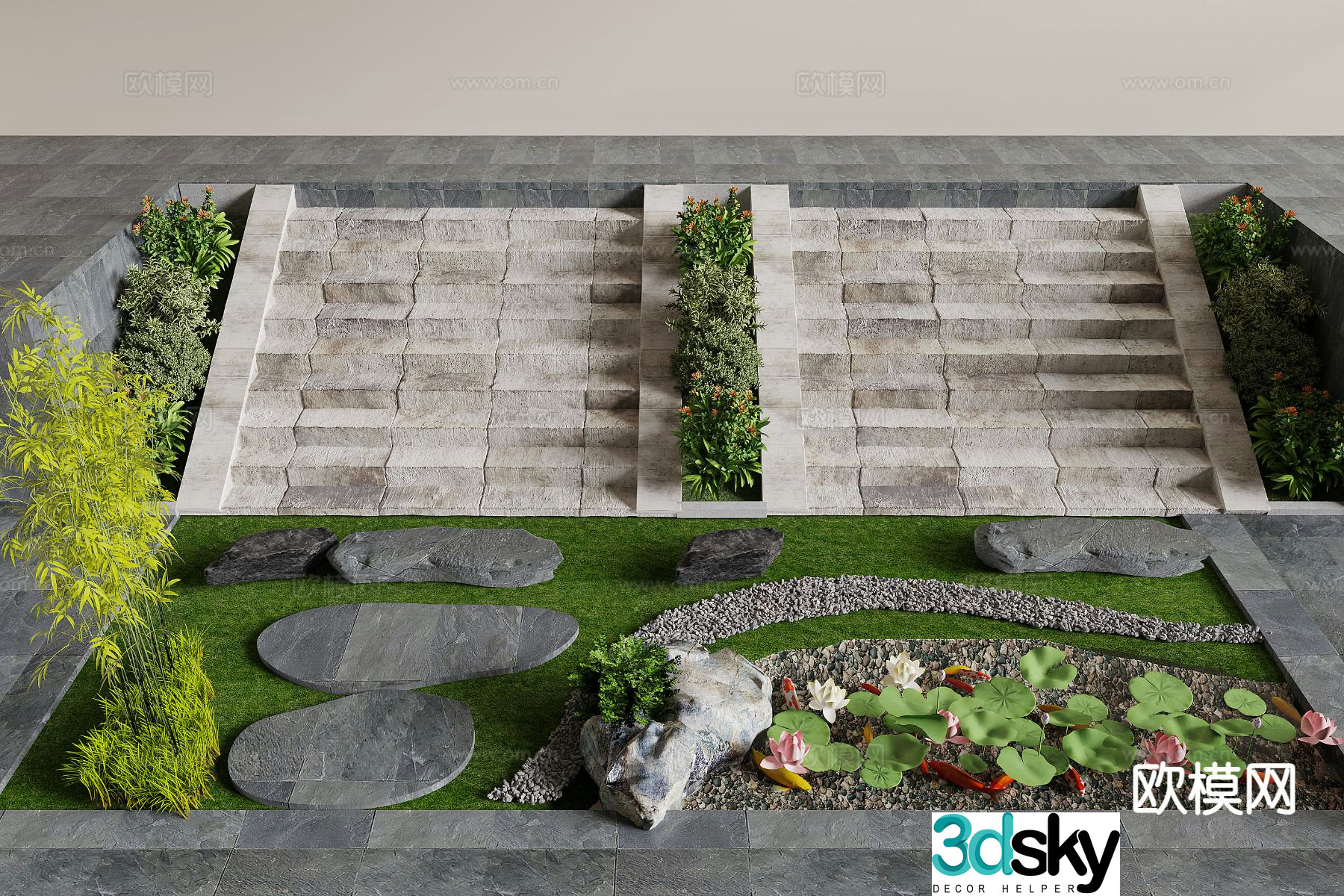 Modern stairs landscape 3d model