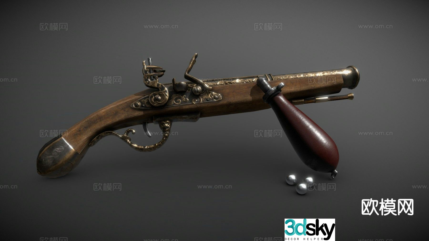 Flintlock dueling pistol gun 3d model