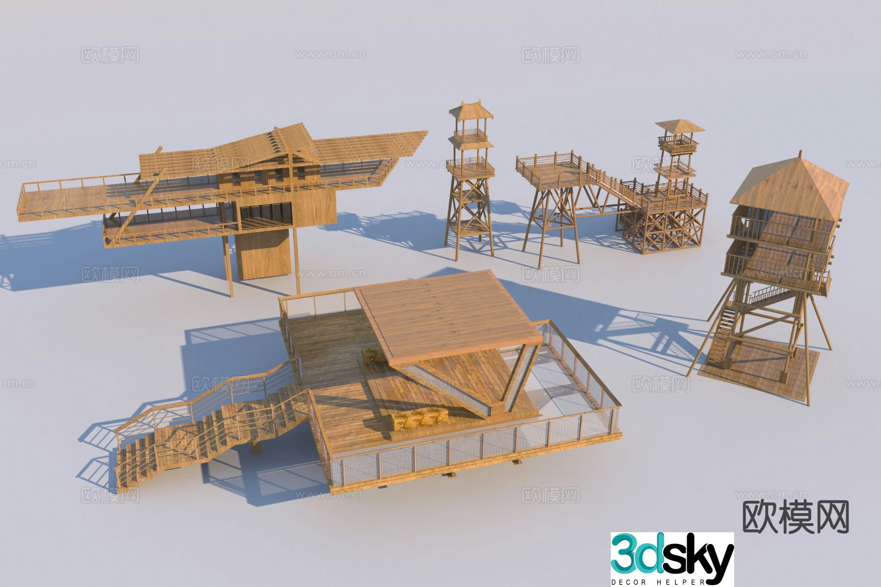 Chinese style watchtower viewing tower 3D model