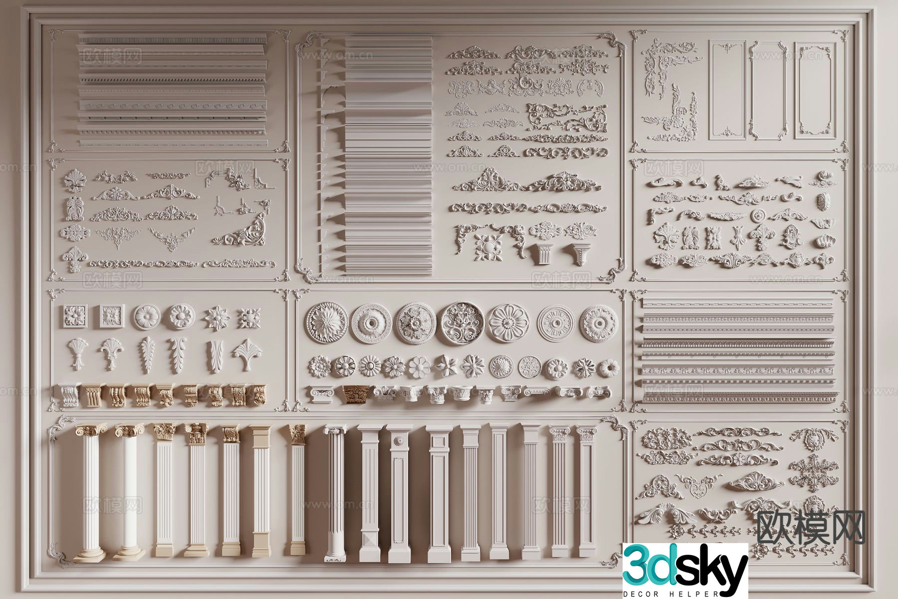 French carving gypsum component 3D model