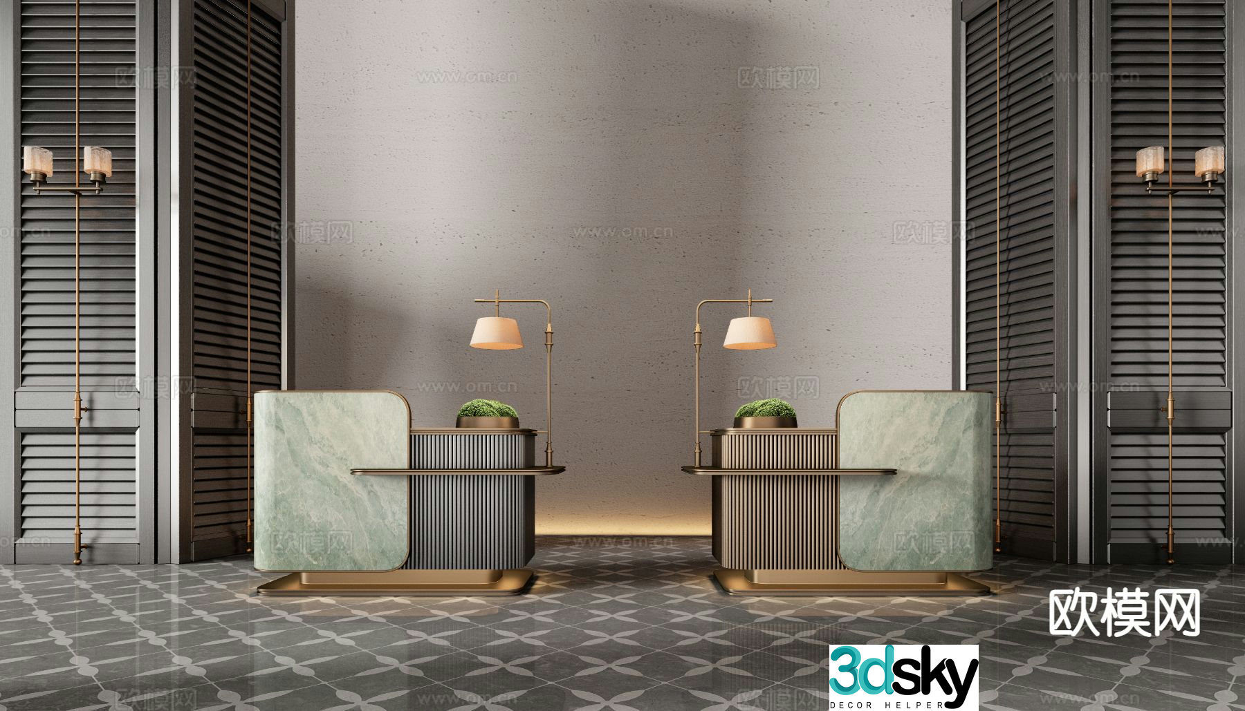 Hotel front desk reception desk service desk 3d model