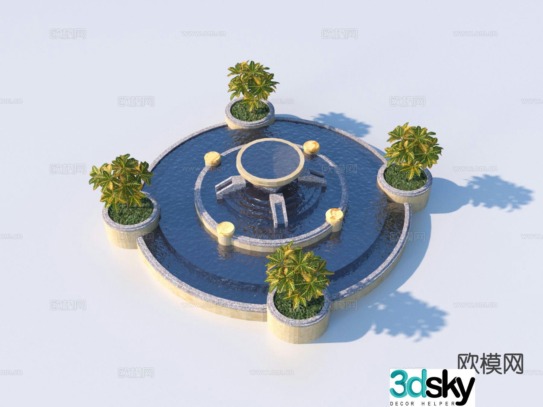 Outdoor fountain flower pond 3d model