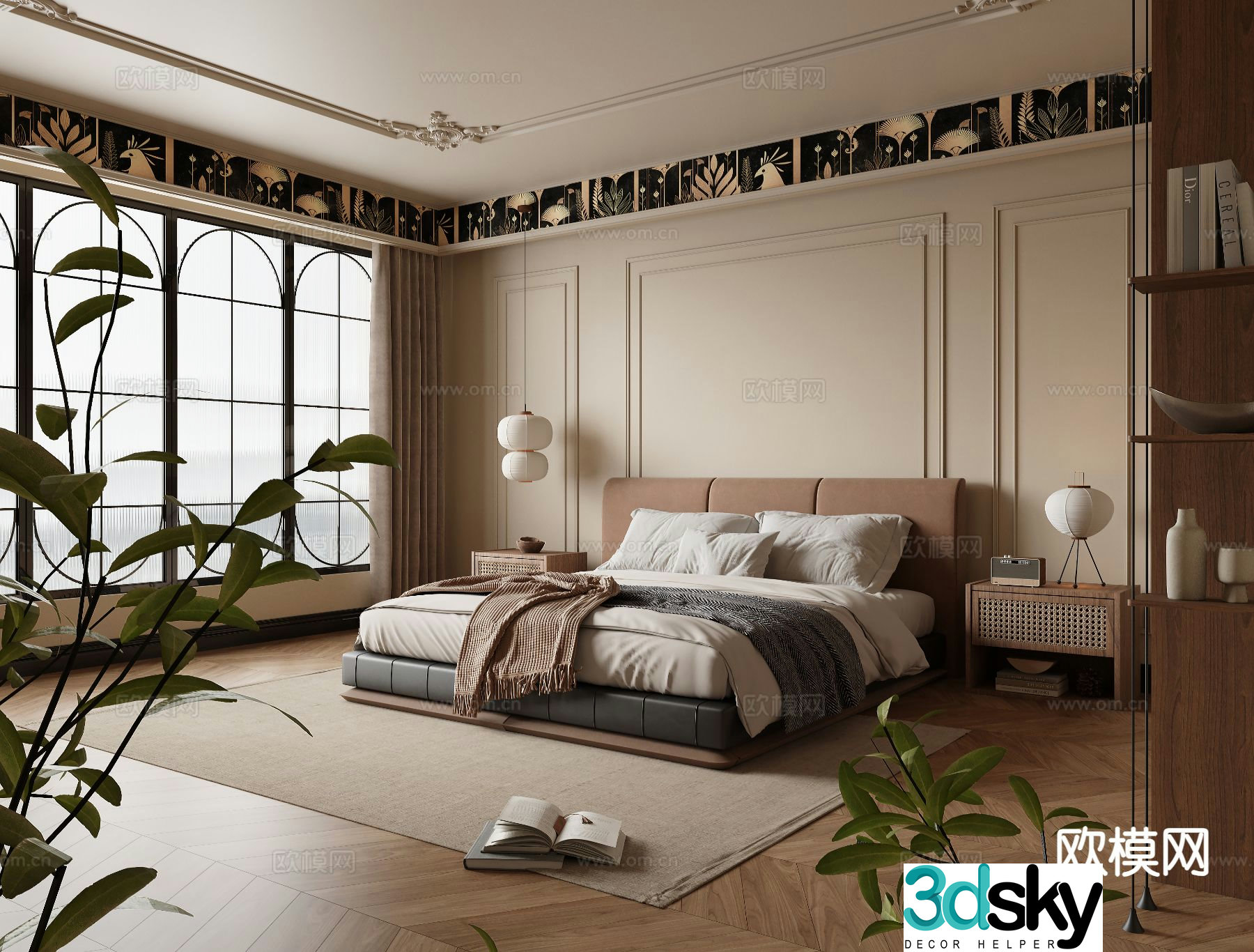 Medieval style double bed 3d model