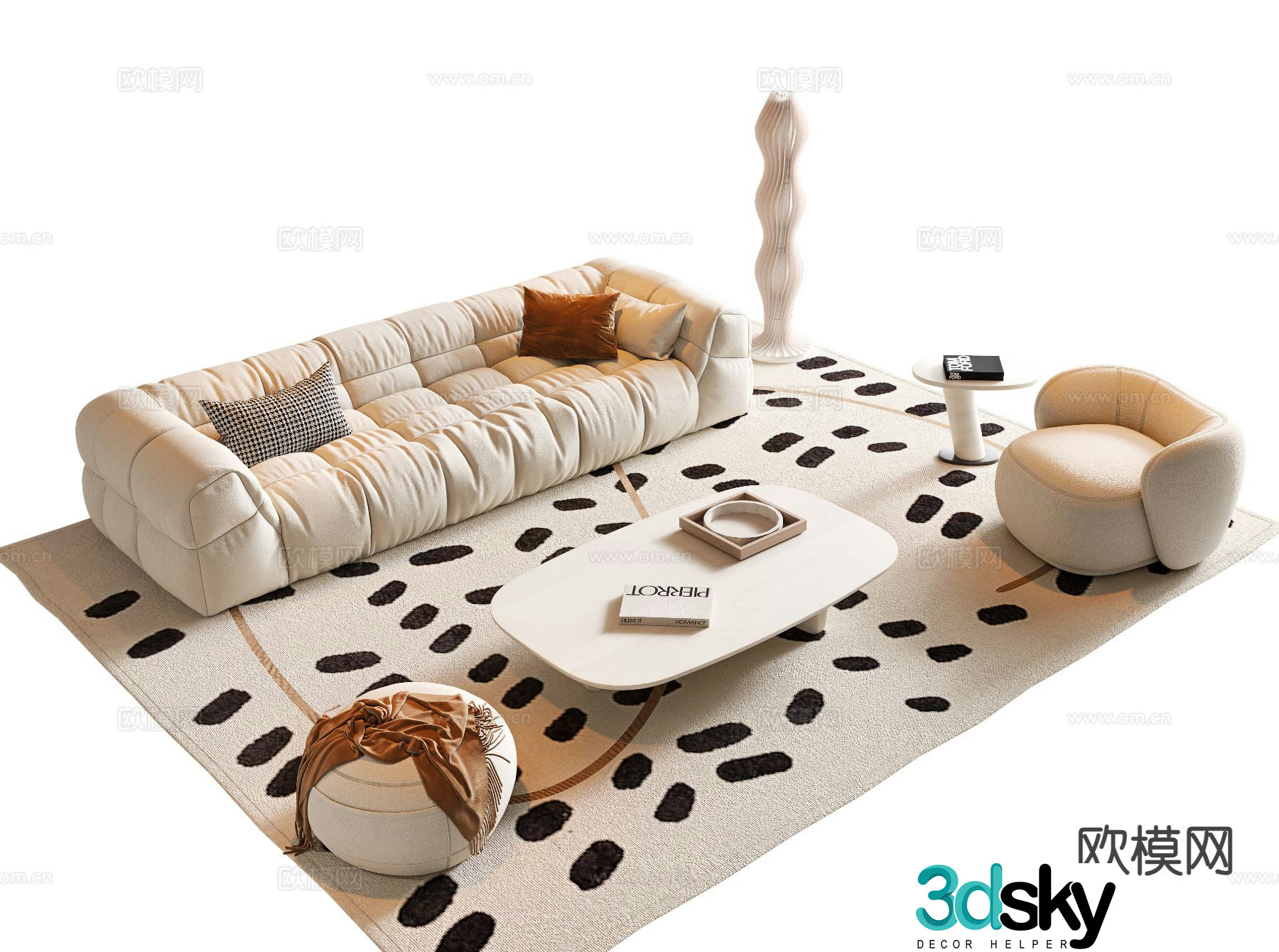 Cream style sofa modular sofa 3d model