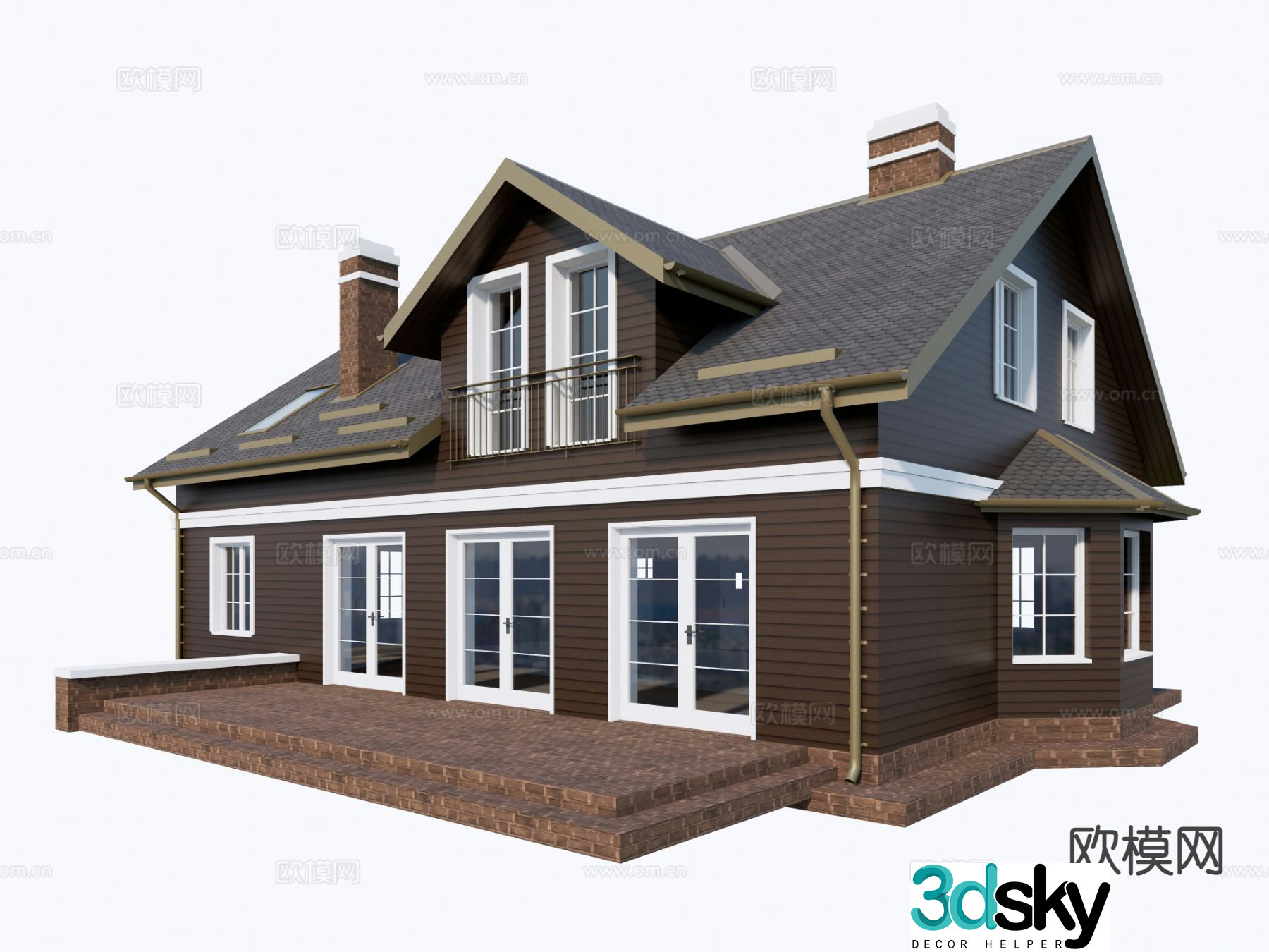Nordic wooden house single-family wooden house 3d model