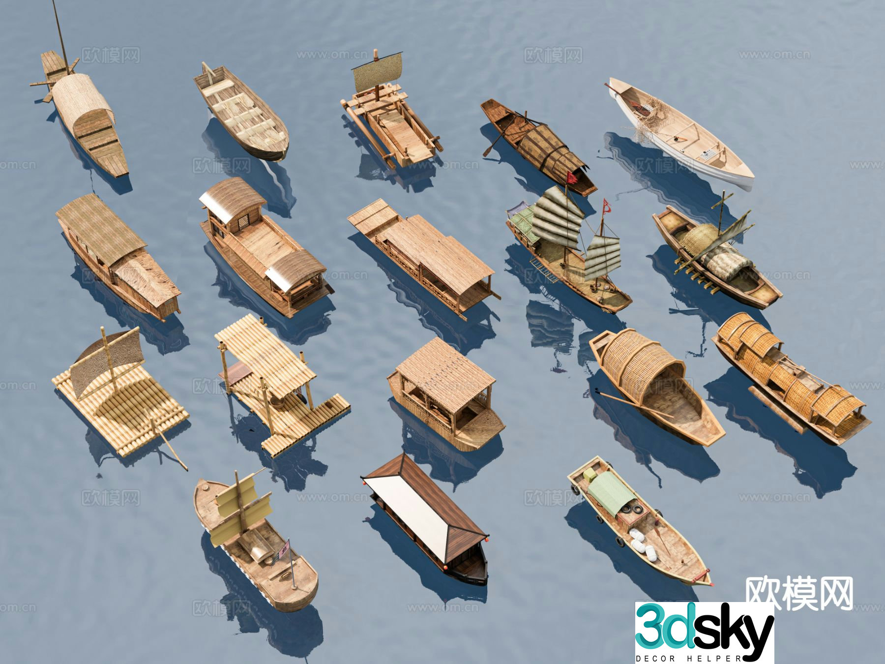Chinese-style boat, awning boat, fishing boat, wooden boat, ancient boat 3d model