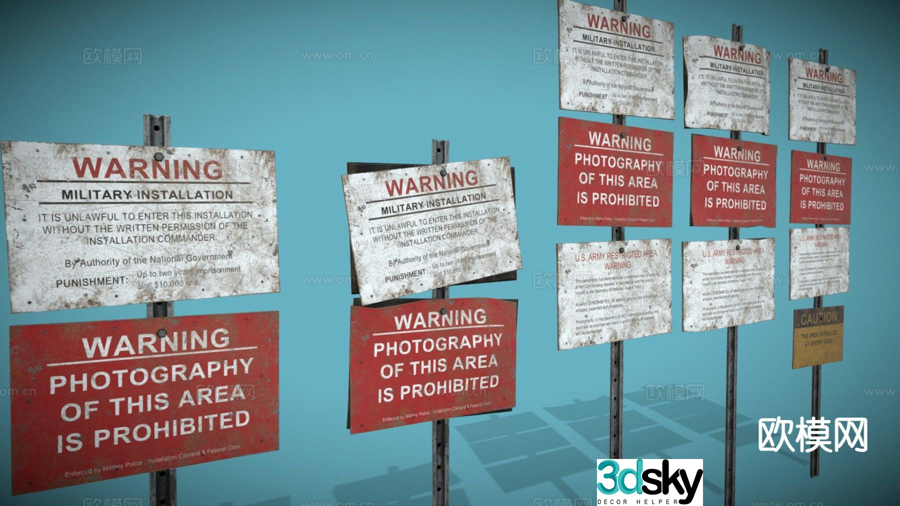 Military base warning sign sign 3d model