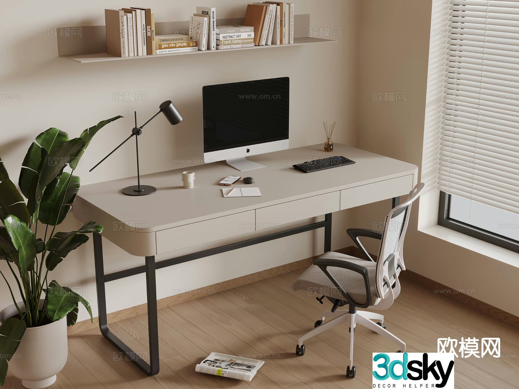 Simple desk and chair 3d model