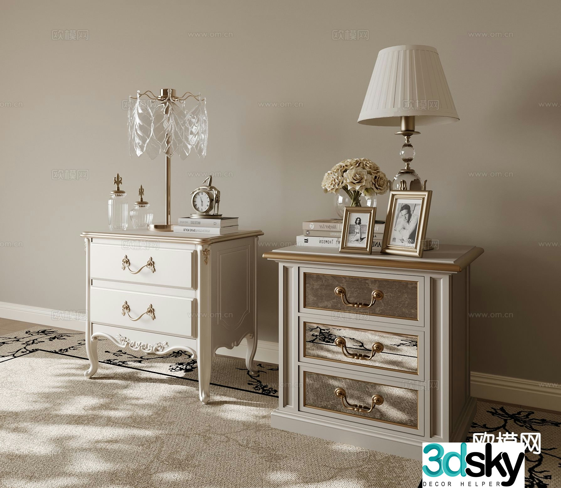 French bedside table 3d model