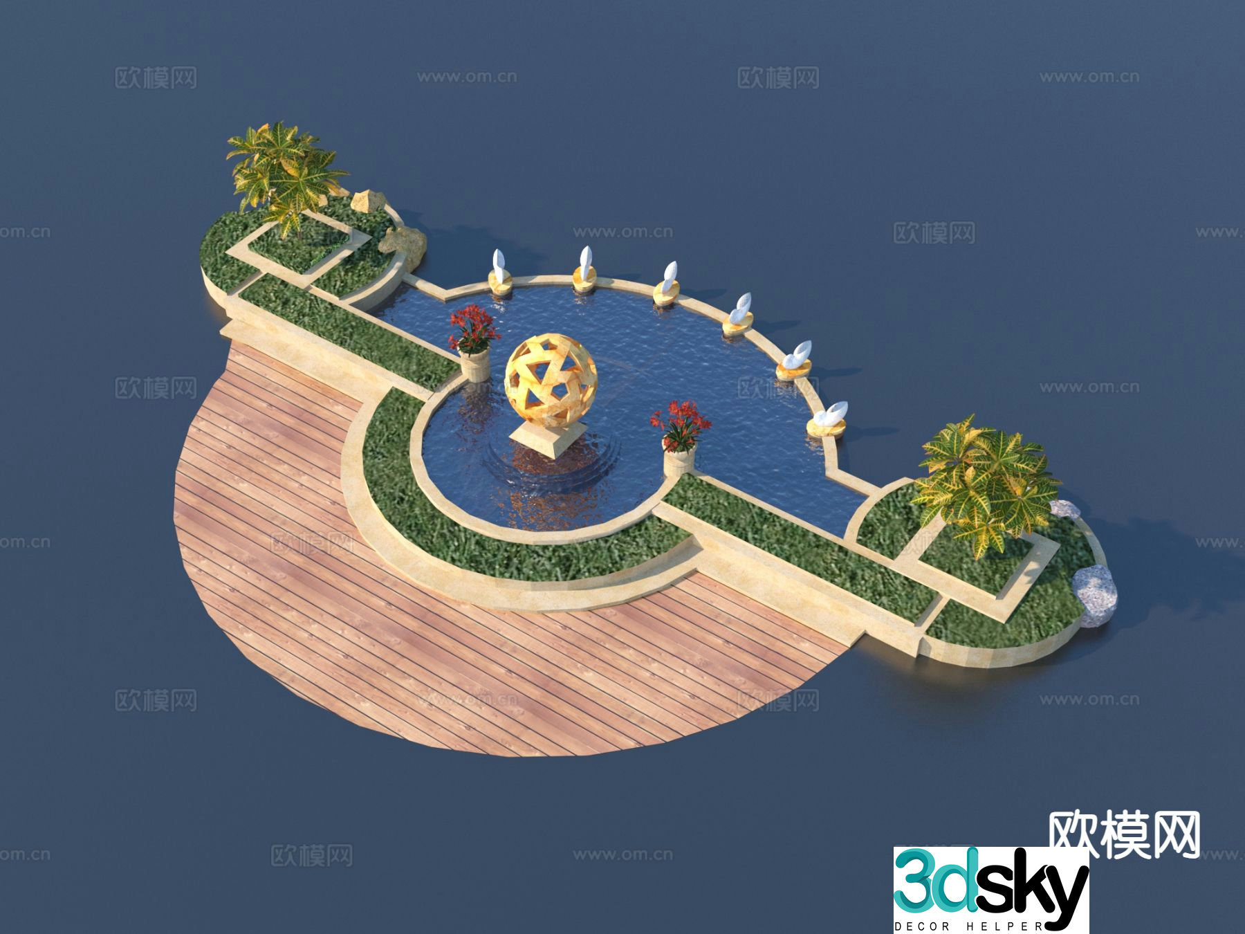 Garden fountain flower pond tree pond sketch 3d model