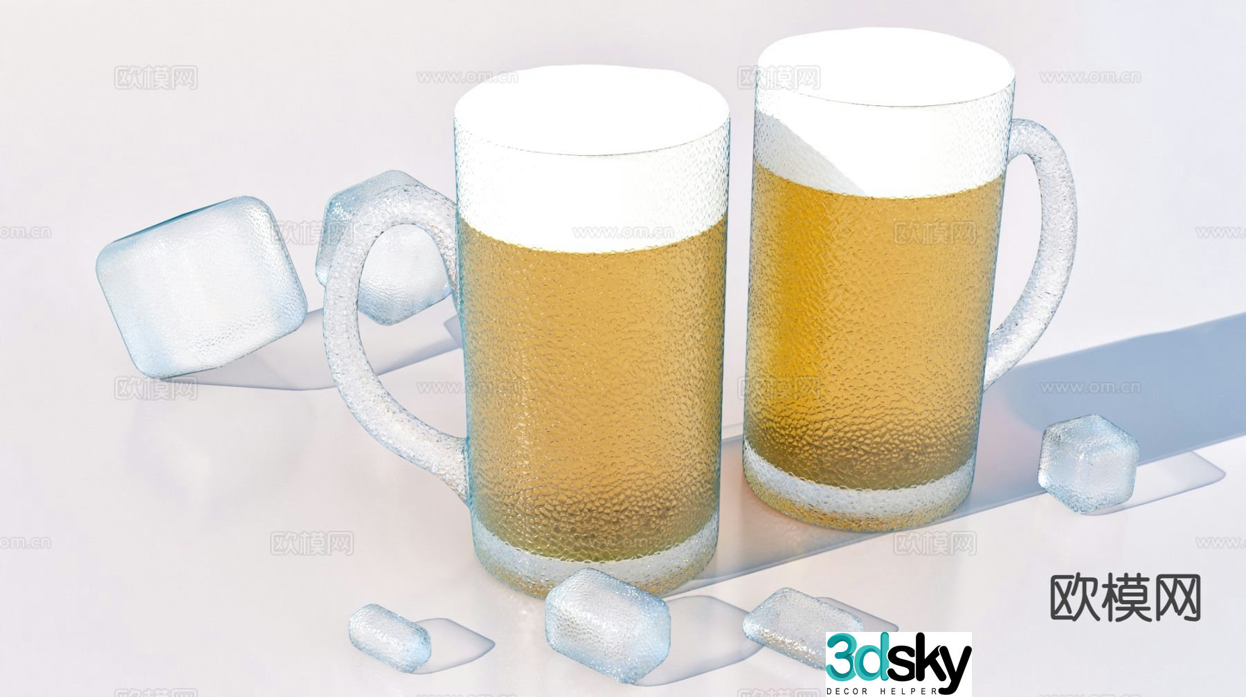beer beer glass ice cube 3d model