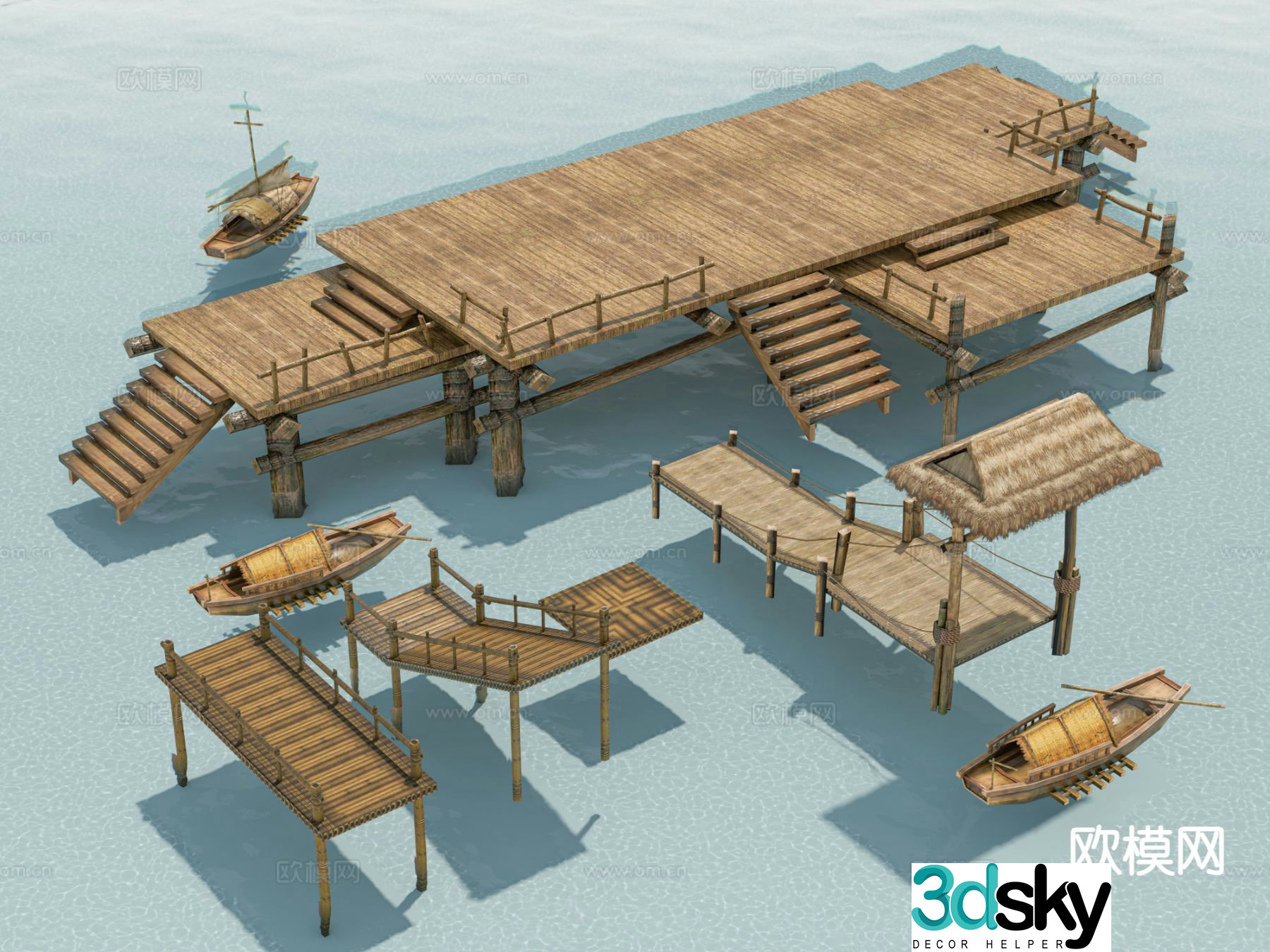 modern awning boat fishing boat wooden boat 3d model