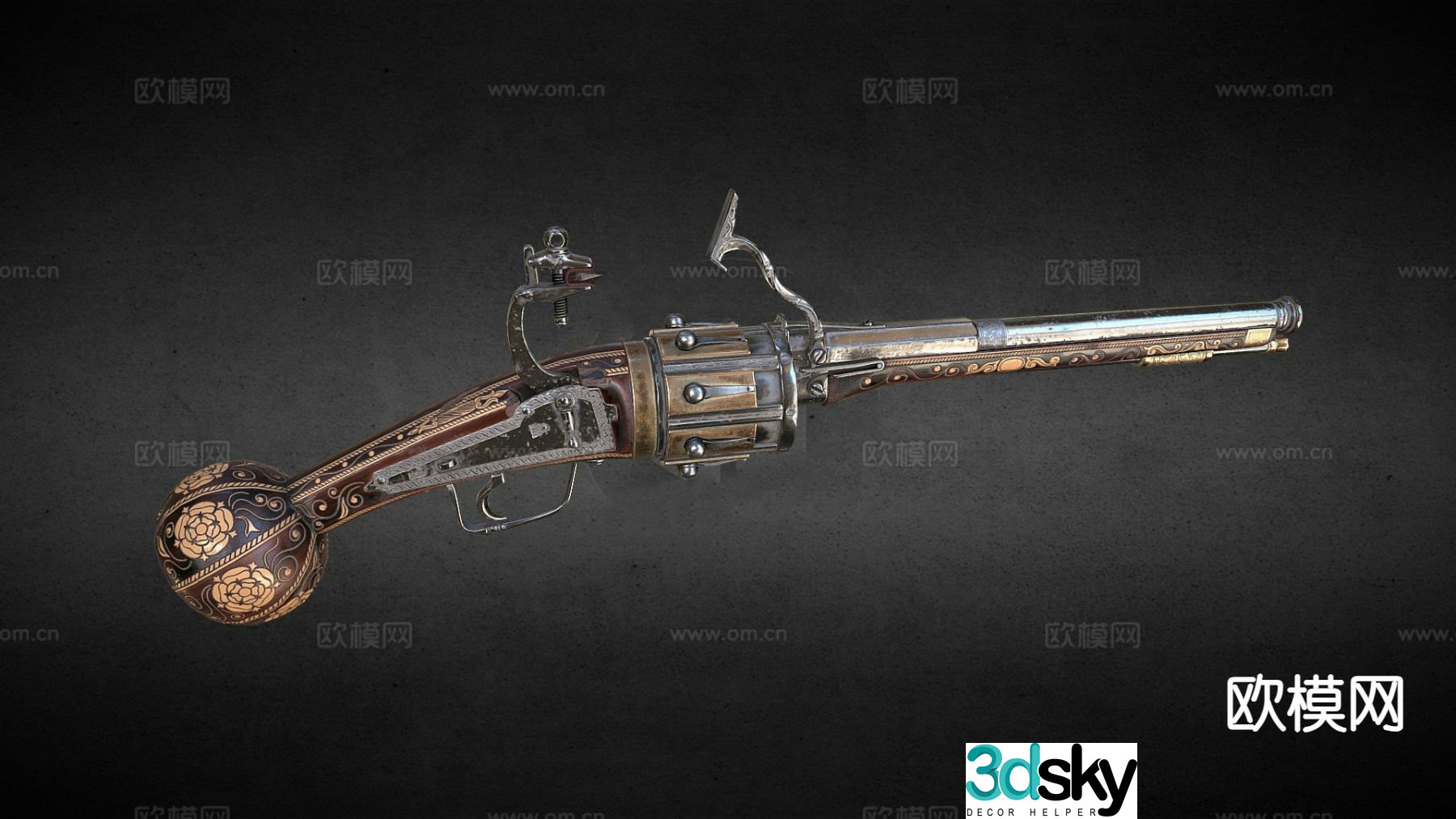 Flintlock revolver 3d model