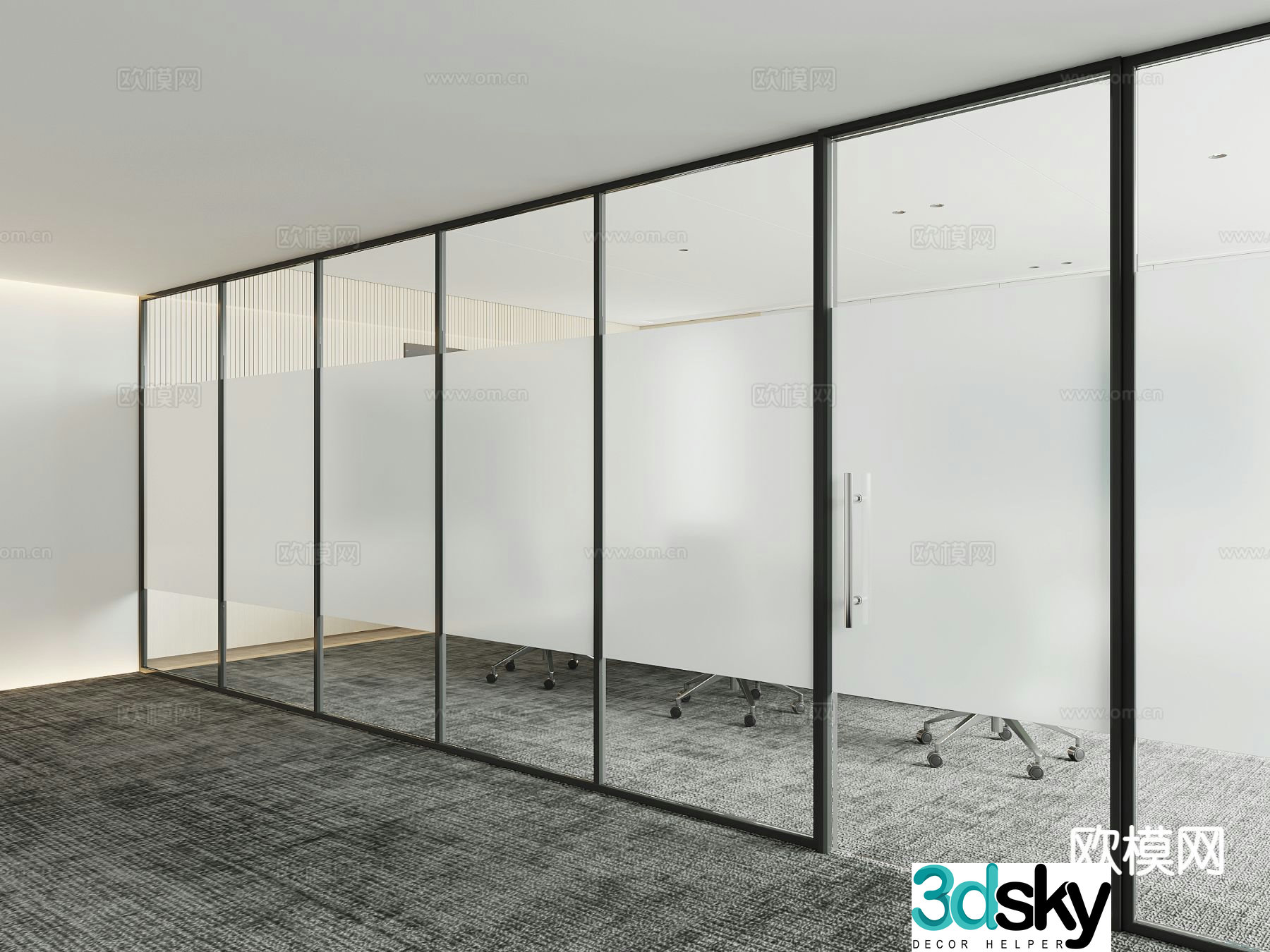 Office door high compartment glass partition 3d model