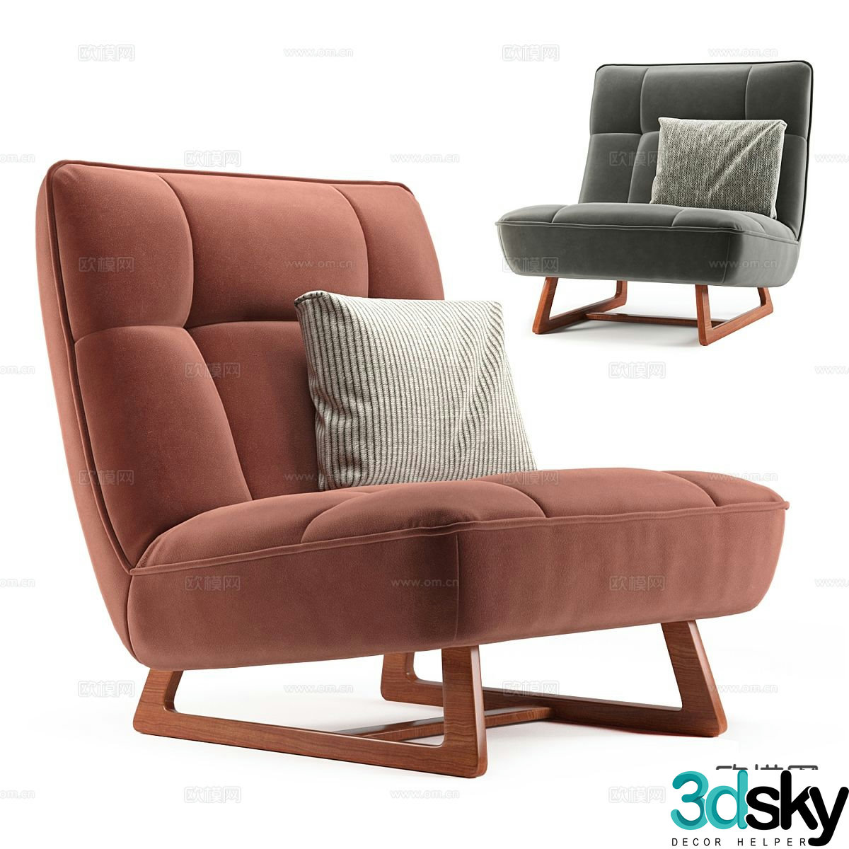 Modern leisure chair fabric single chair 3d model