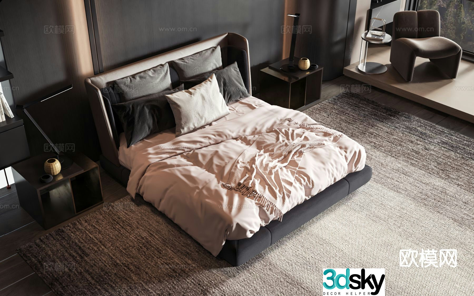 Modern double bed commercial bed 3d model