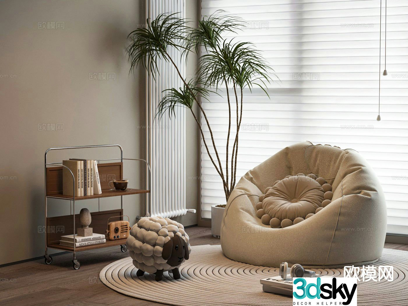 Cream style lazy sofa 3d model