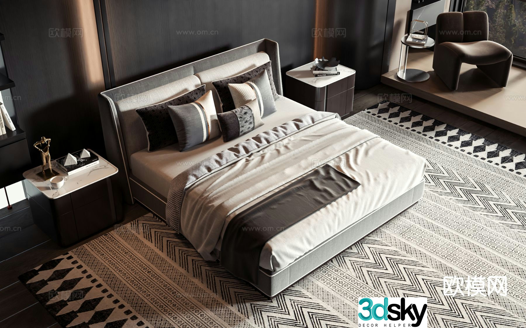 Modern double bed commercial bed 3d model