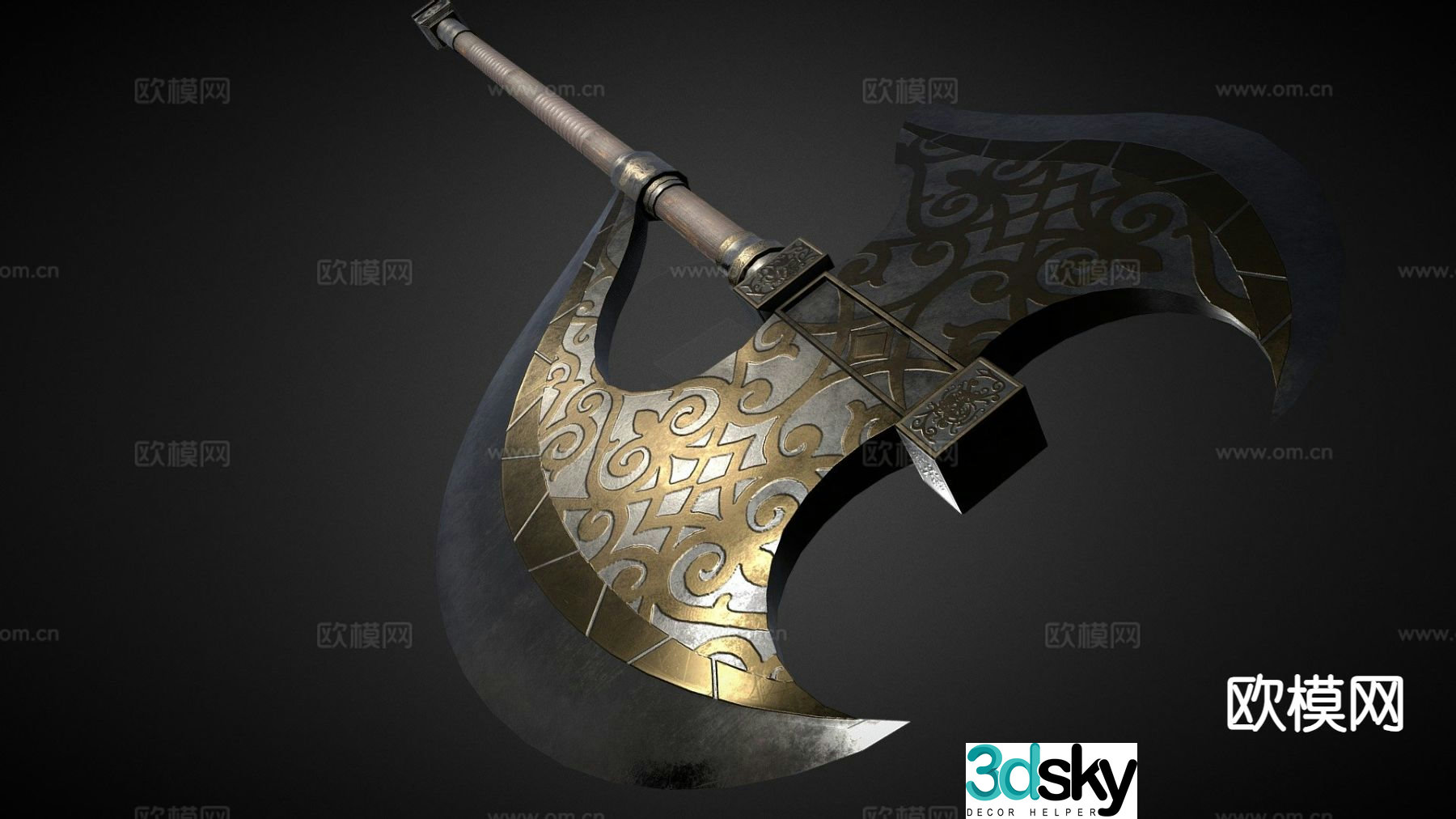 Golden rose battle ax cold weapon 3d model