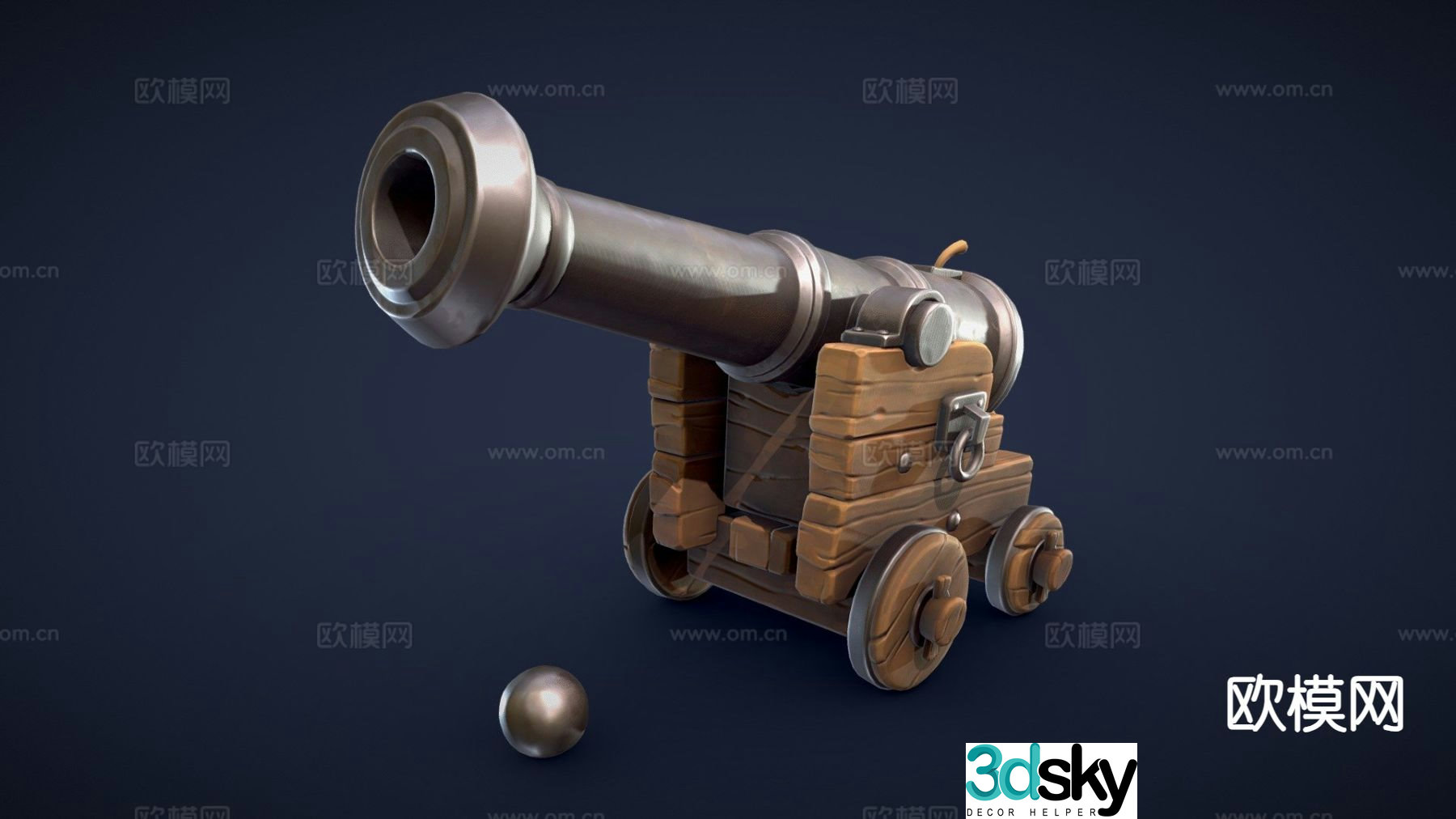 Cartoon pirate cannon 3d model