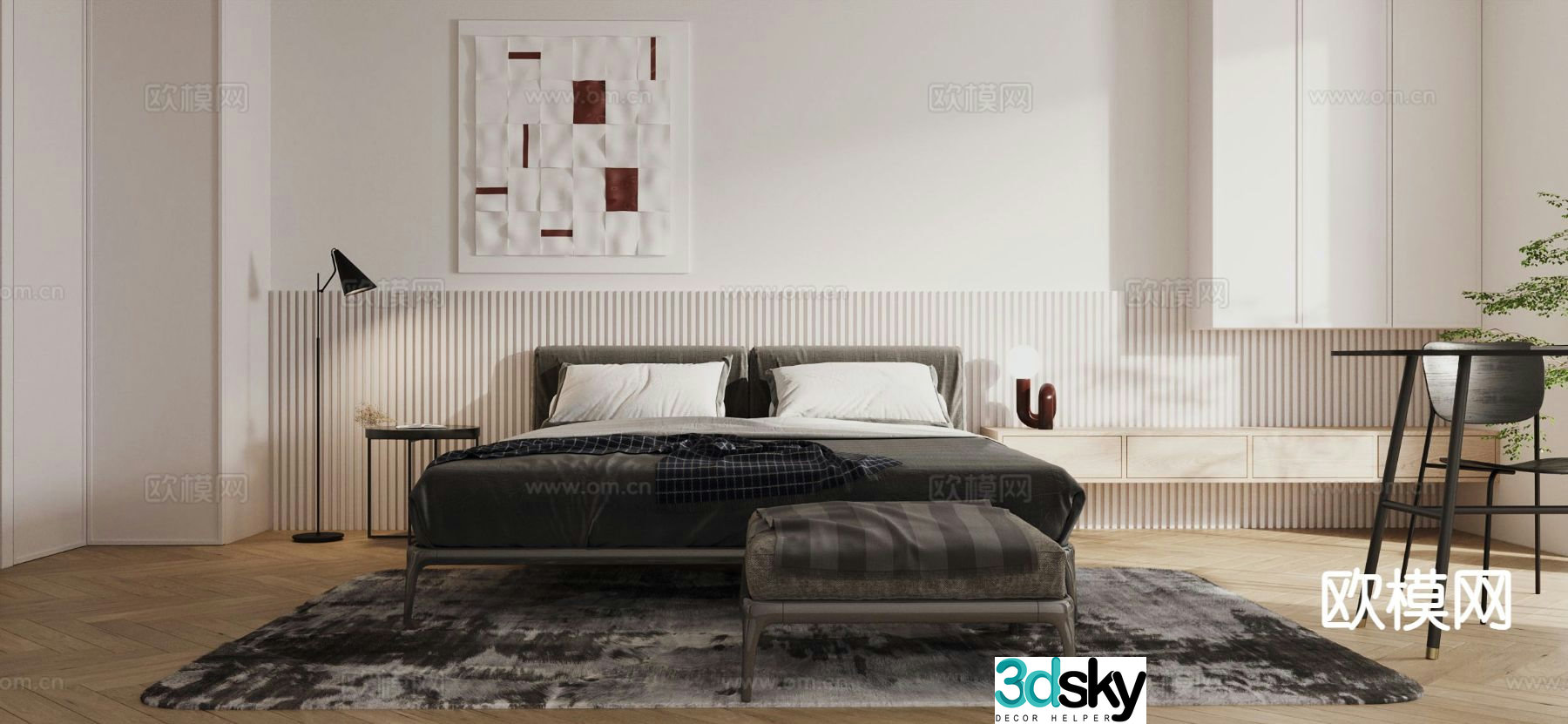 Modern double bed 3d model