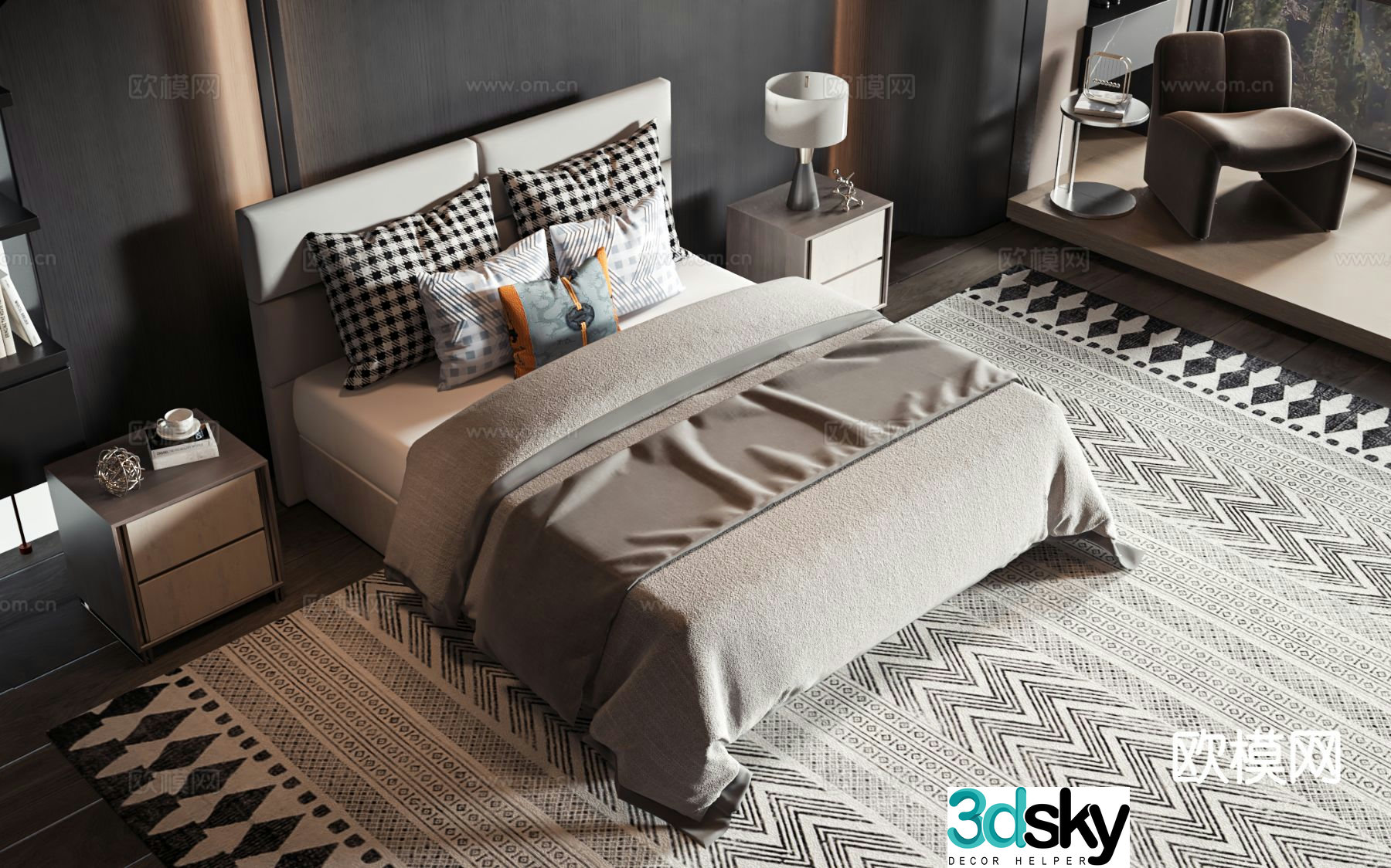 Modern double bed commercial bed 3d model