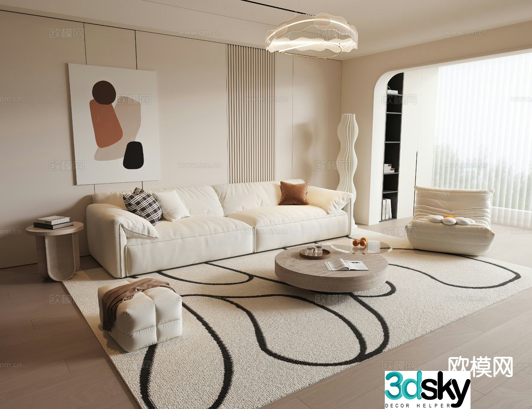 Cream style modular sofa 3d model