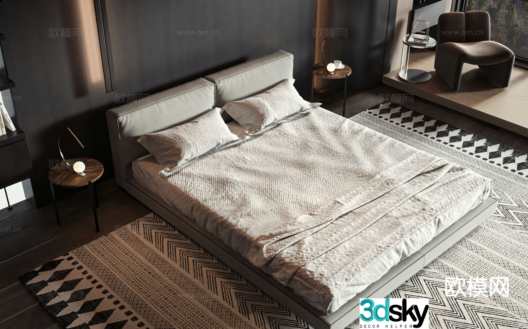 Modern double bed commercial bed 3d model
