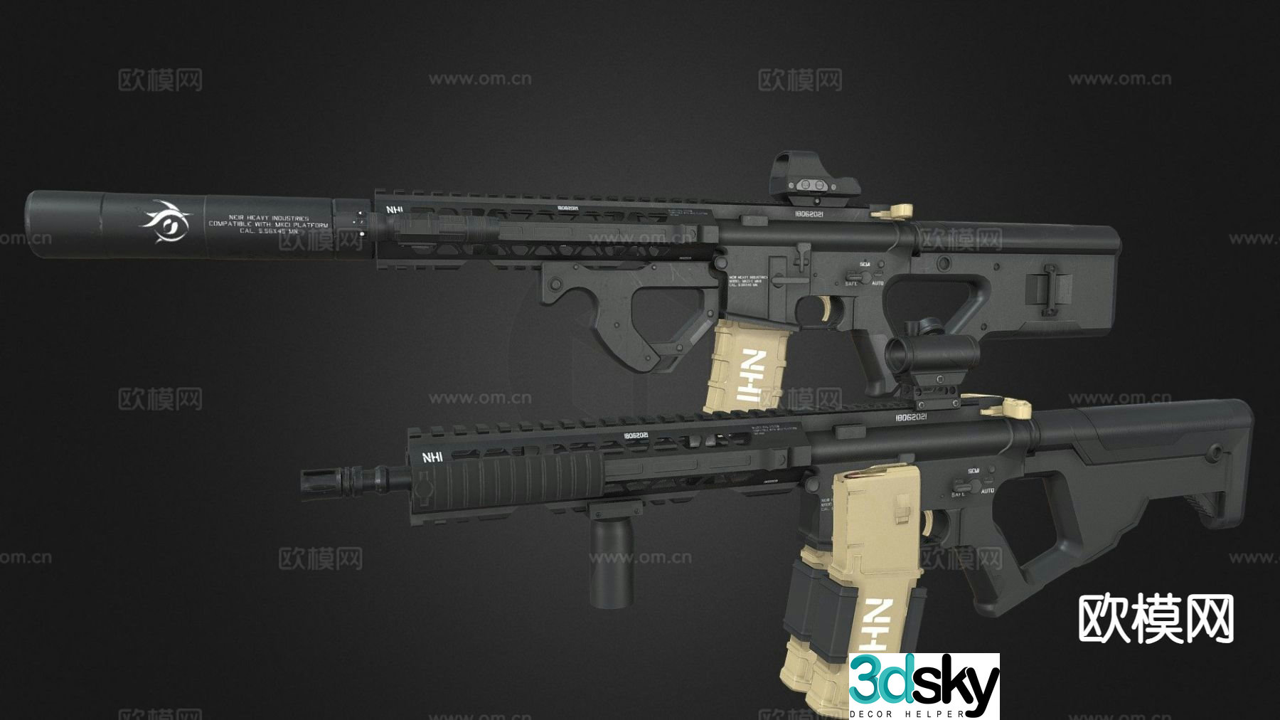 Rifle and submachine gun 3d model