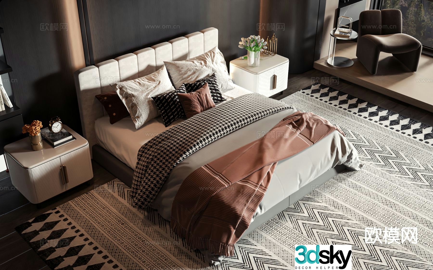 Modern double bed commercial bed 3d model