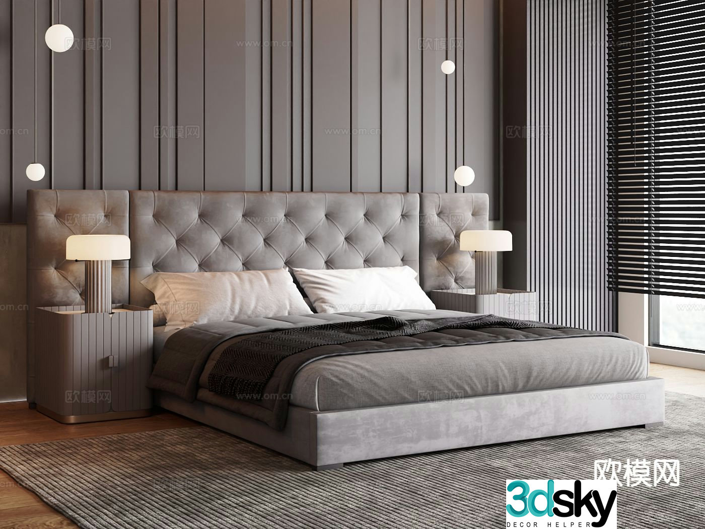 Italian double bed 3d model