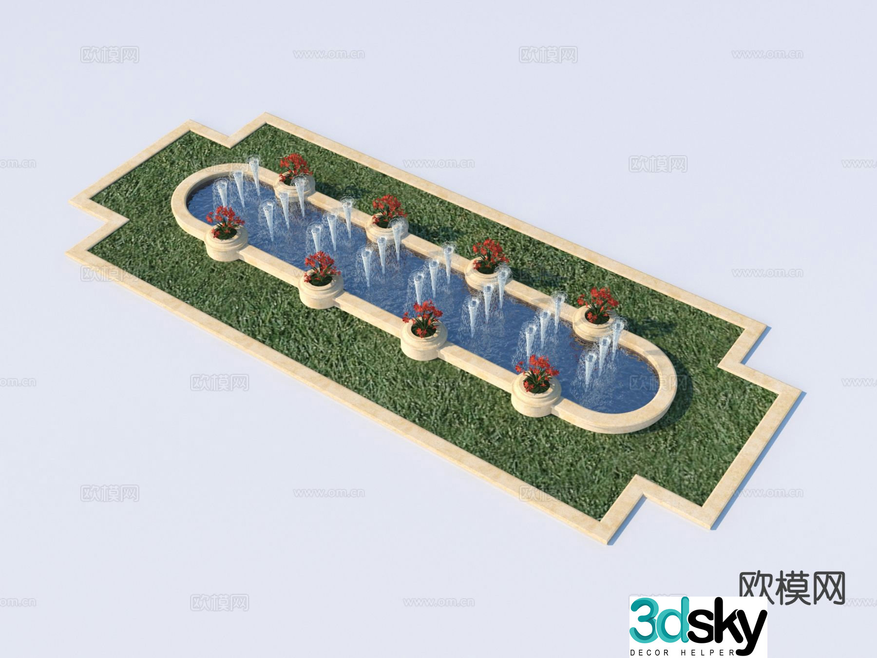 Modern fountain flower pond 3d model
