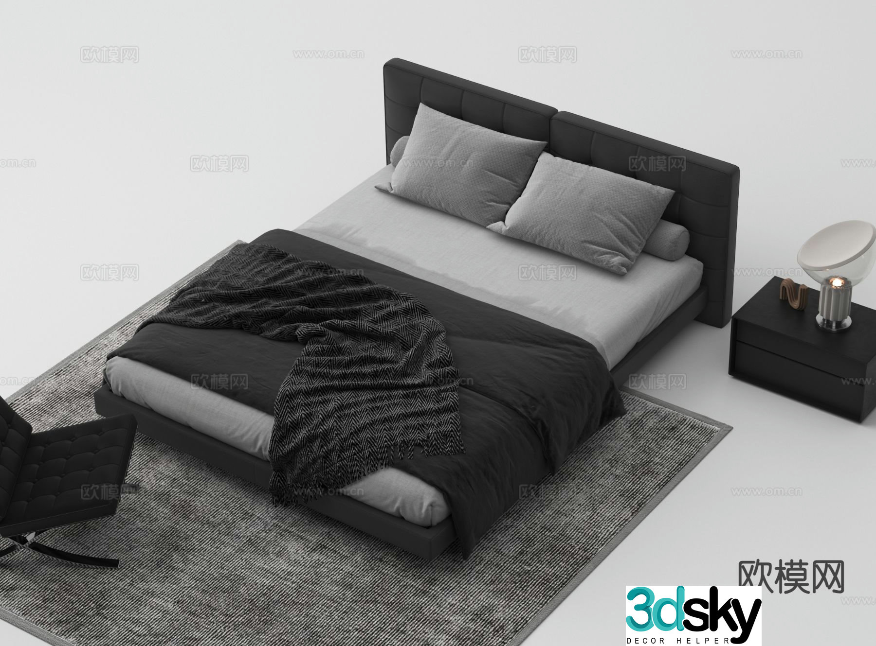 Modern double bed 3d model