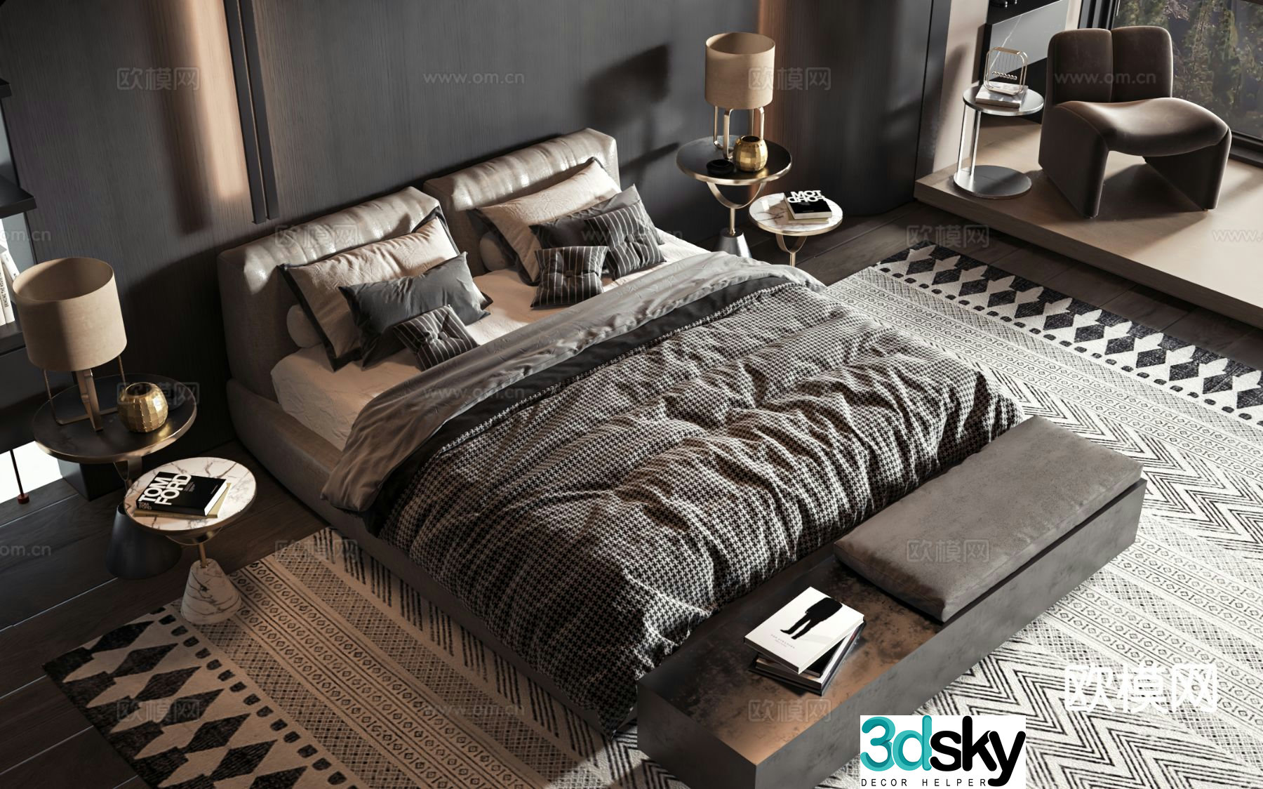 Modern double bed commercial bed 3d model