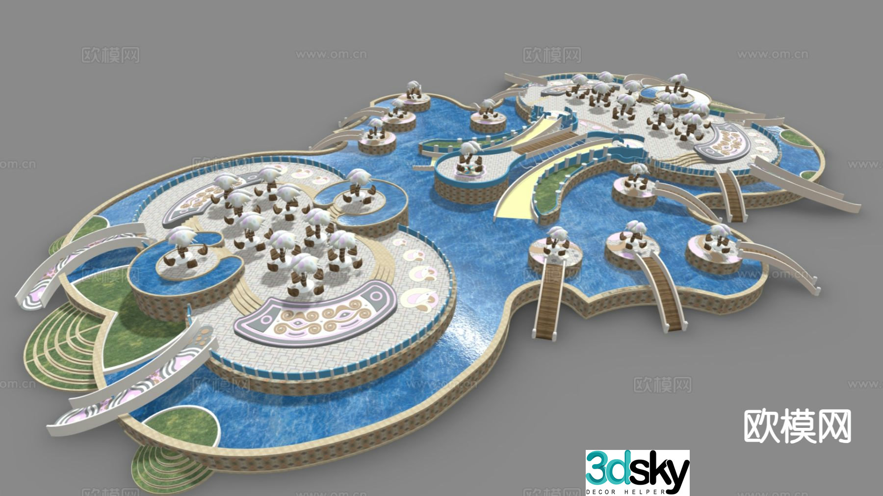 Modern water park, waterfront landscape, waterfront square 3D model