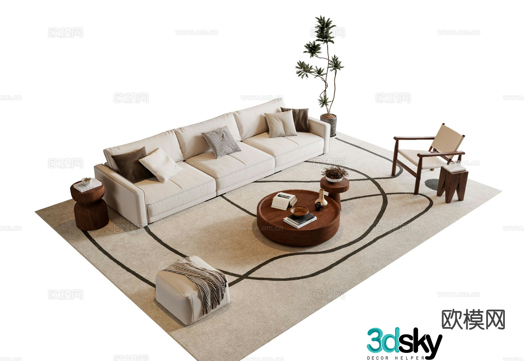 Middle style combination sofa 3D model