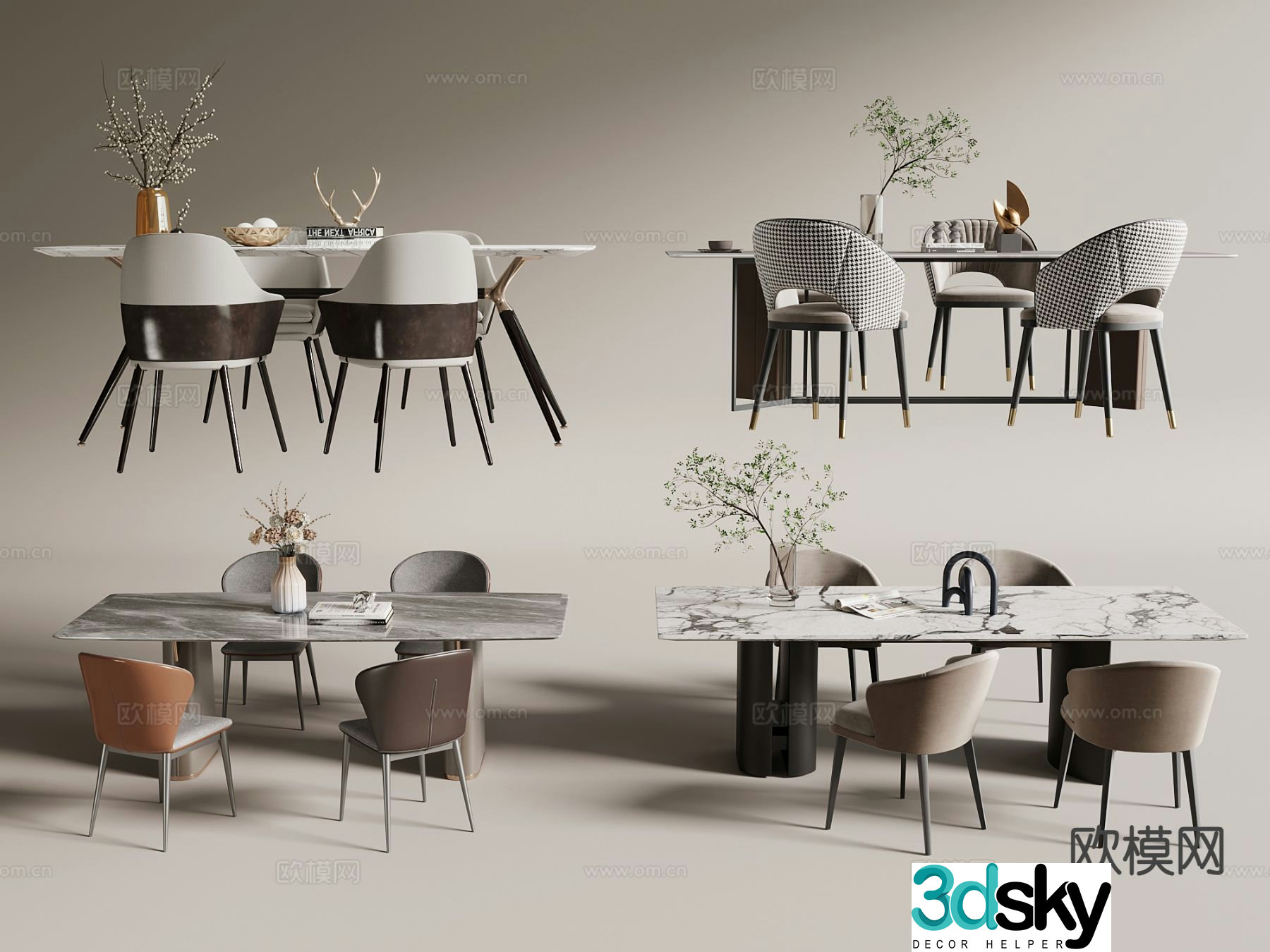Modern dining table and chairs bar dining table 3d model