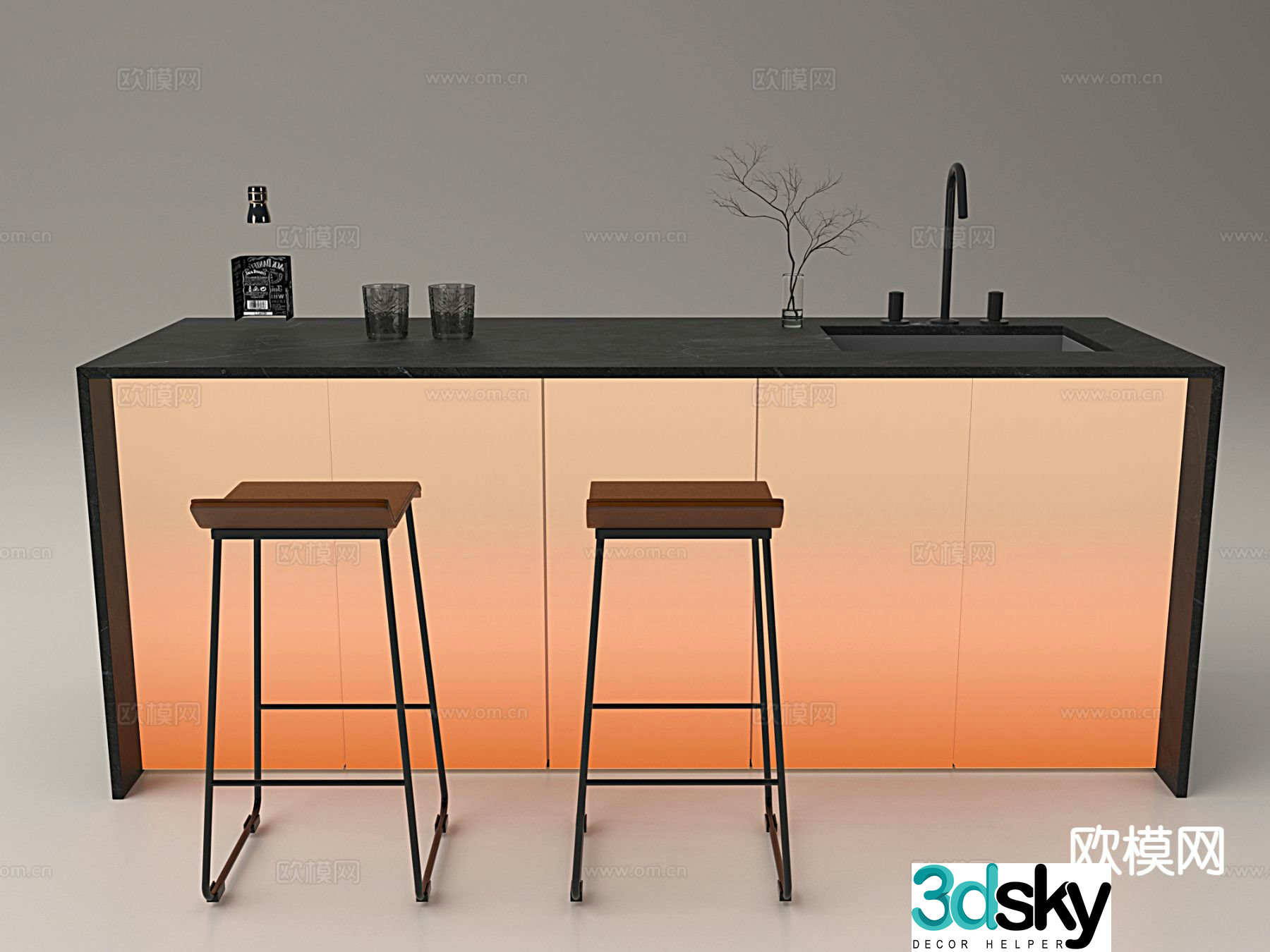 Acrylic bar Nakashima bar 3D model