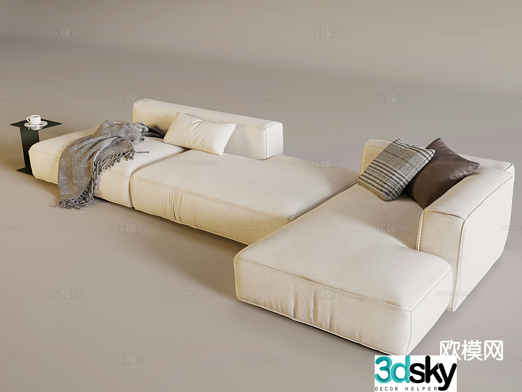 Cream style multi-person sofa 3D model