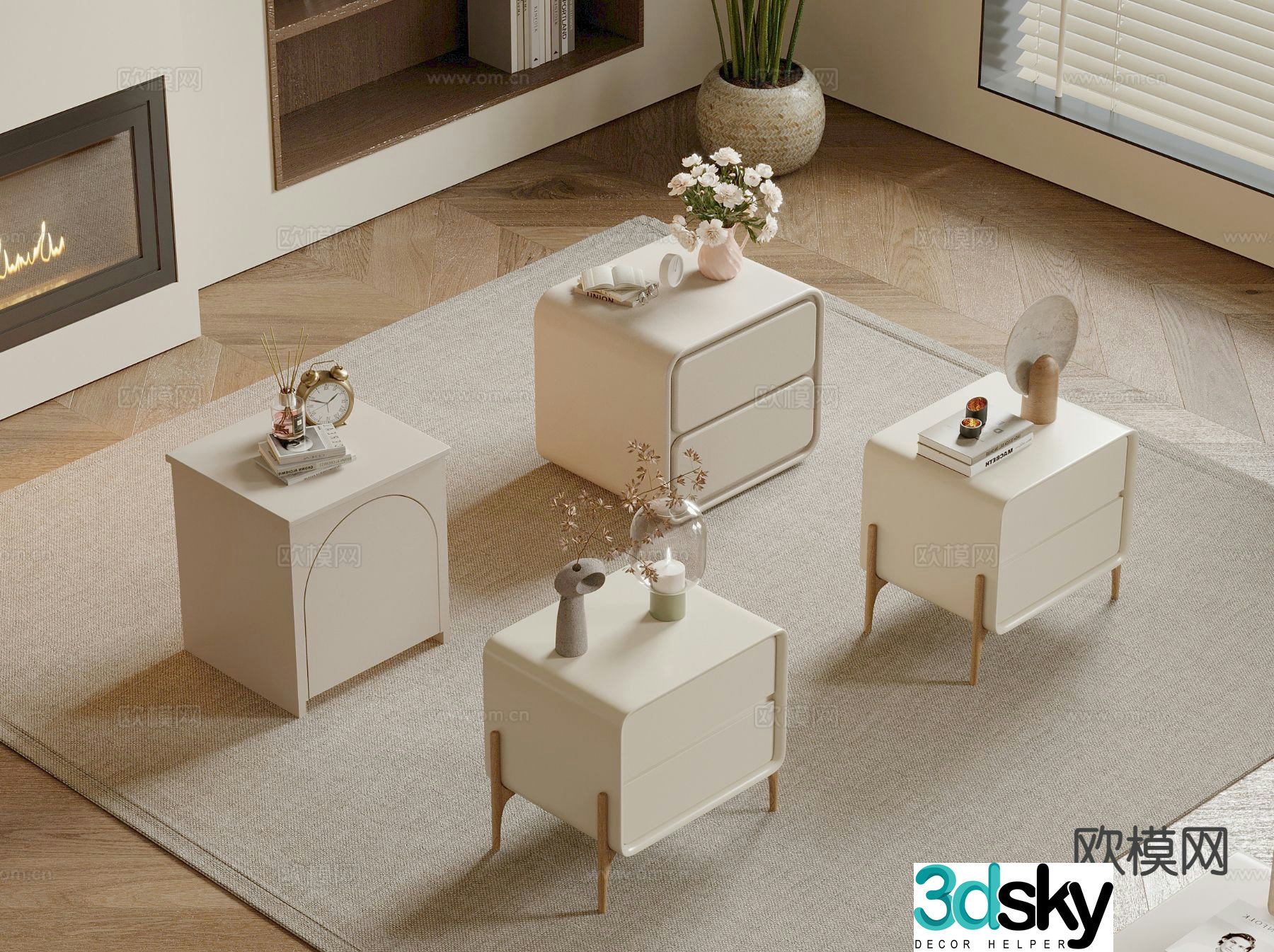 Cream style bedside table 3d model
