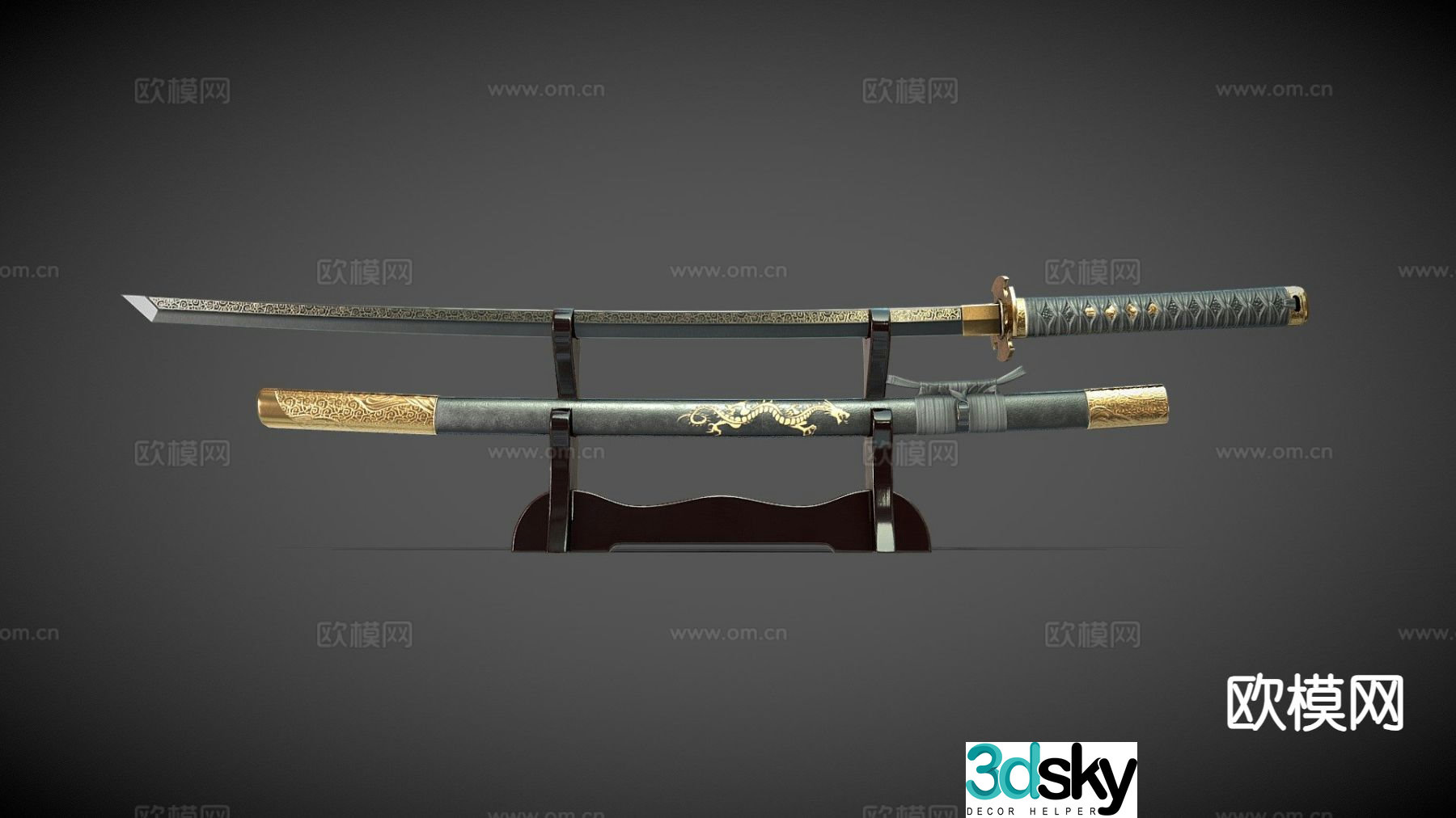 Japanese katana ornaments 3D model