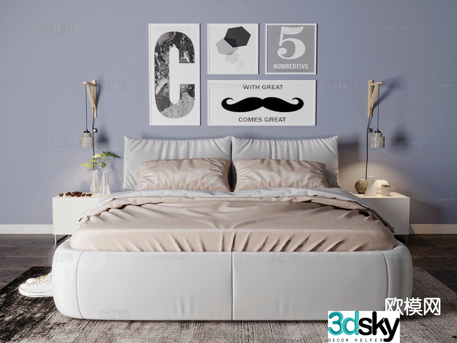 Modern double bed 3d model