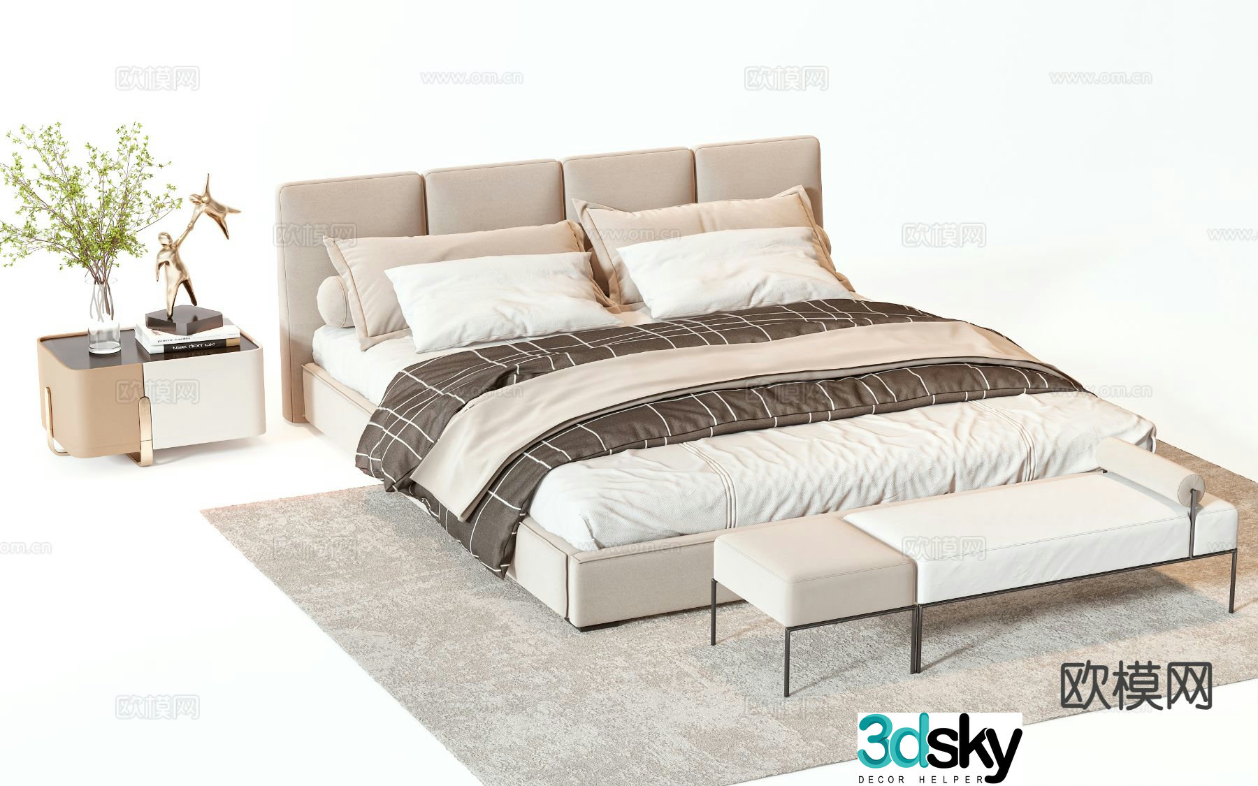 Modern double bed 3d model