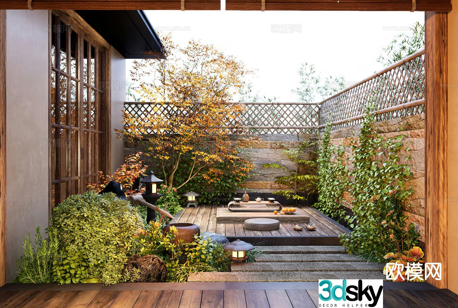 Courtyard landscape garden 3d model