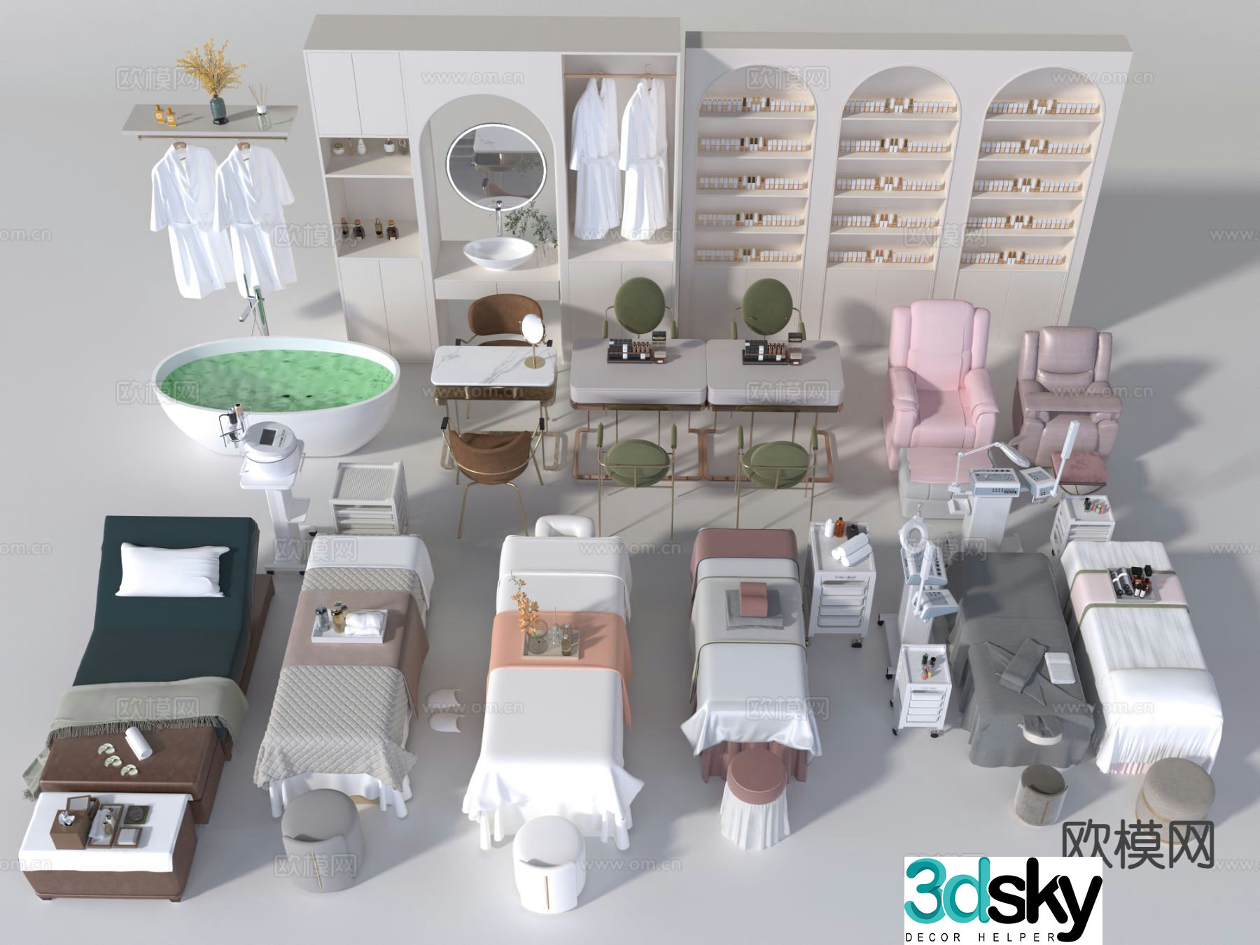 Massage bed beauty bed manicure table and chairs pedicure bed 3D model