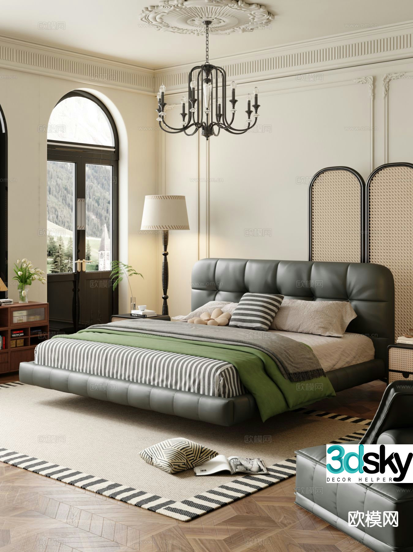 French double bed 3d model