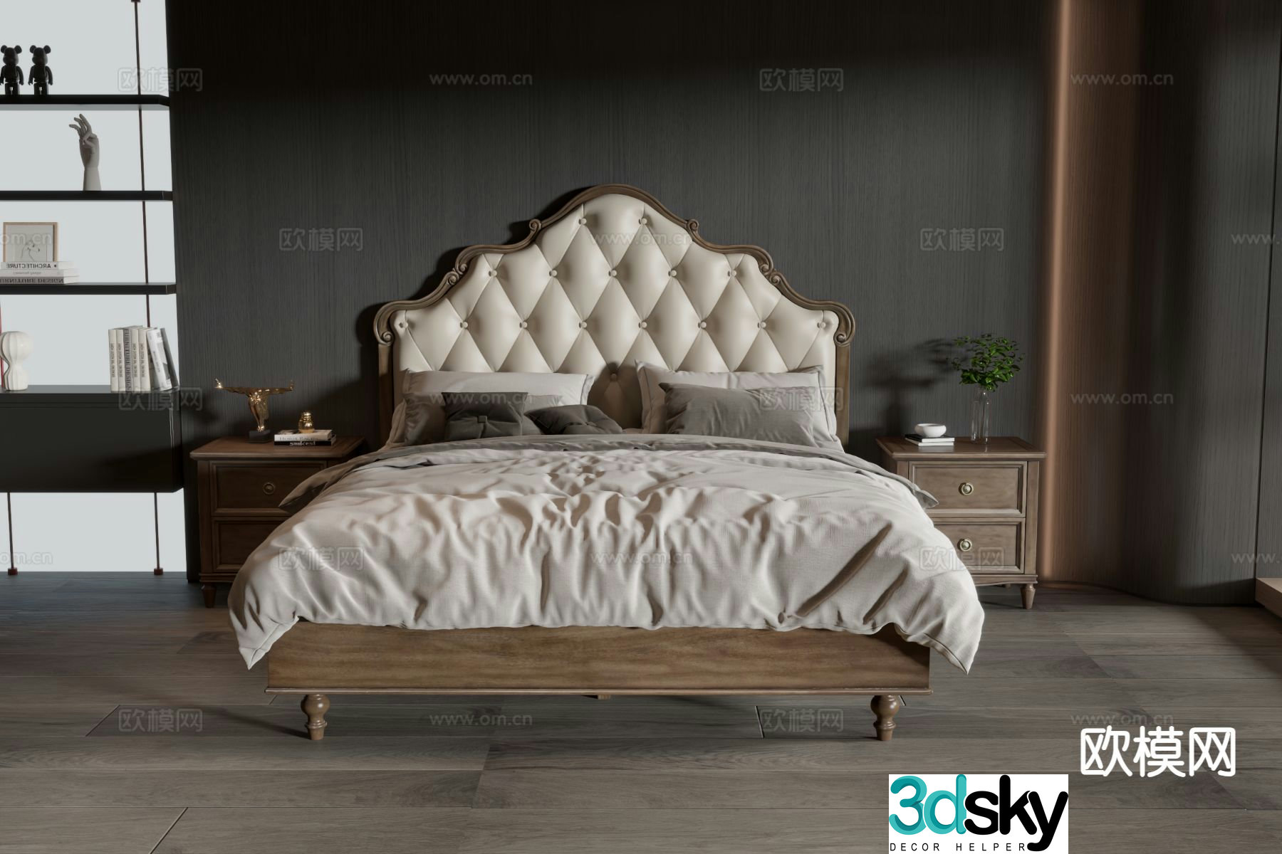 American double bed 3d model