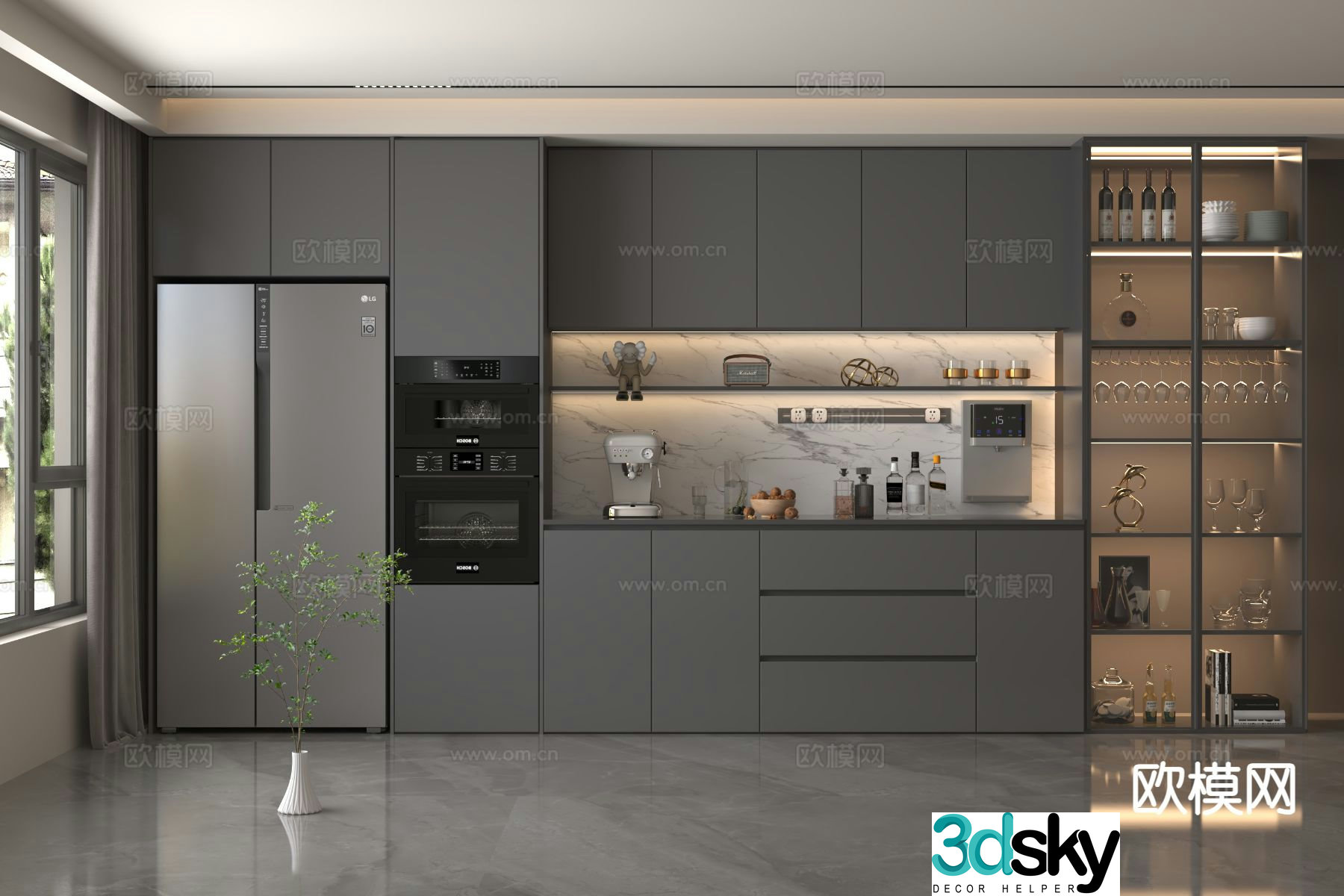 Italian wine cabinet sideboard 3d model